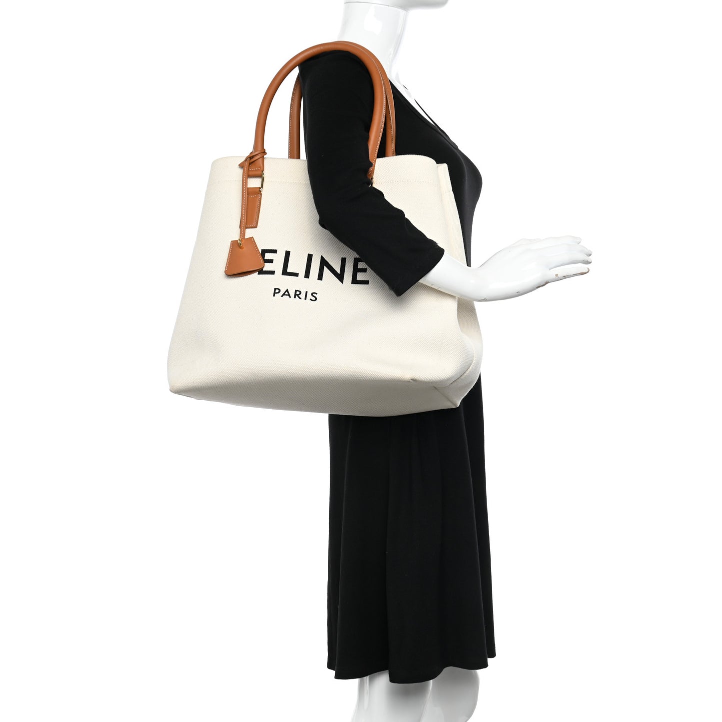 Canvas Calfskin Logo Print Small Horizontal Cabas Natural Tan