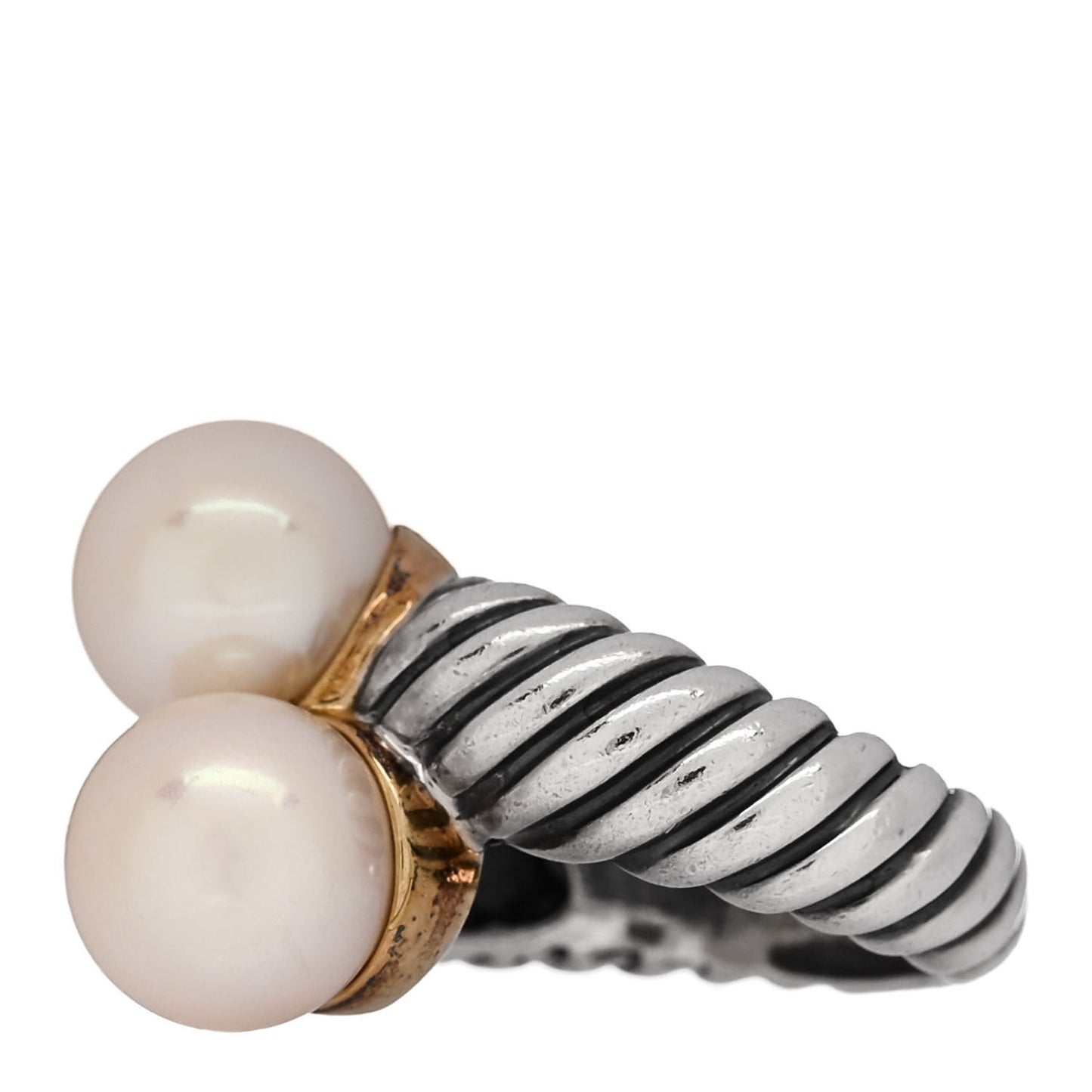 Sterling Silver 18K Yellow Gold Freshwater Cultured Pearl Cable Bypass Ring 52 6