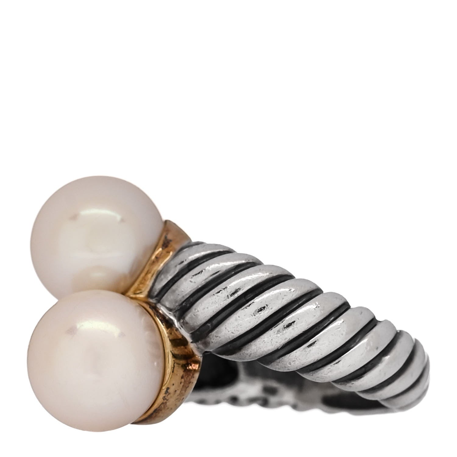 David Yurman Sterling Silver 18K Yellow Gold Freshwater Cultured Pearl Cable Bypass Ring 52 6 4 of 5