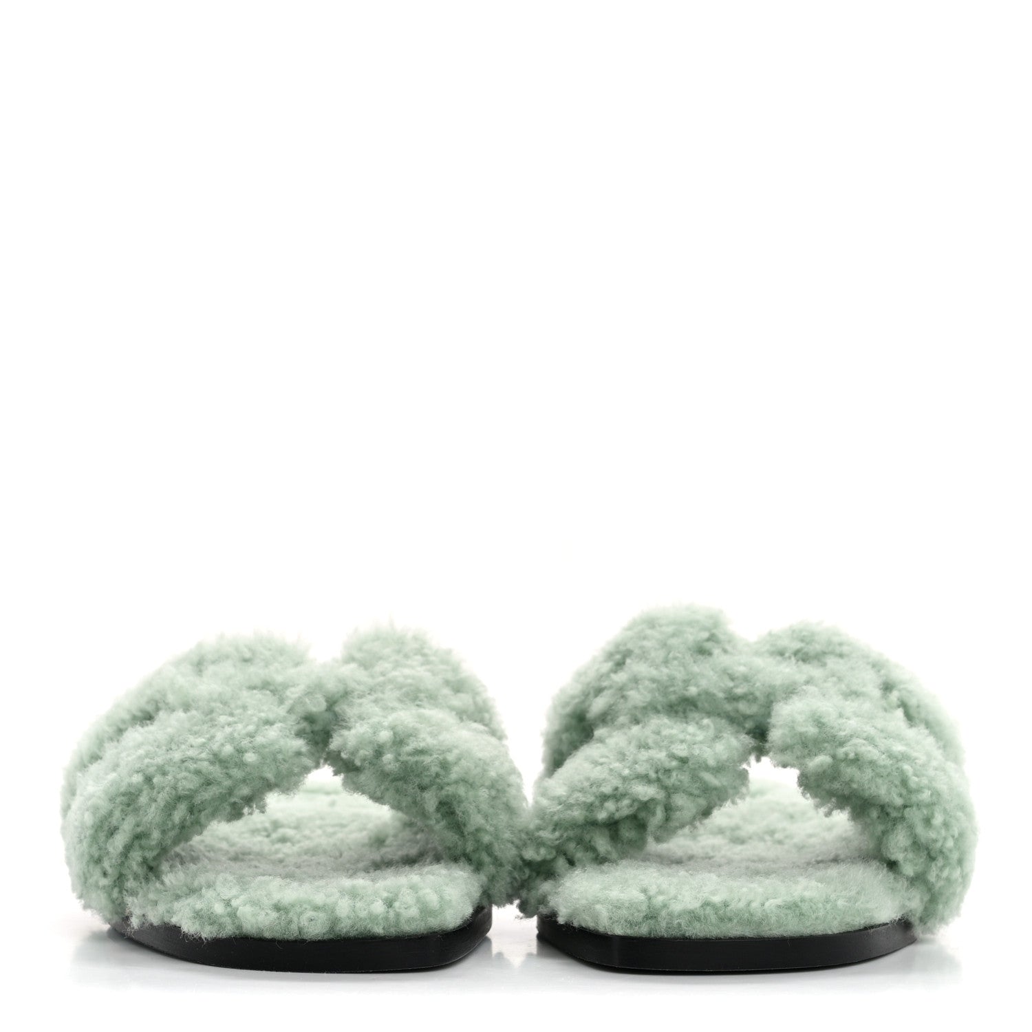 Hermes Woolskin Oran Sandals 35 Vert D’eau 3 of 8