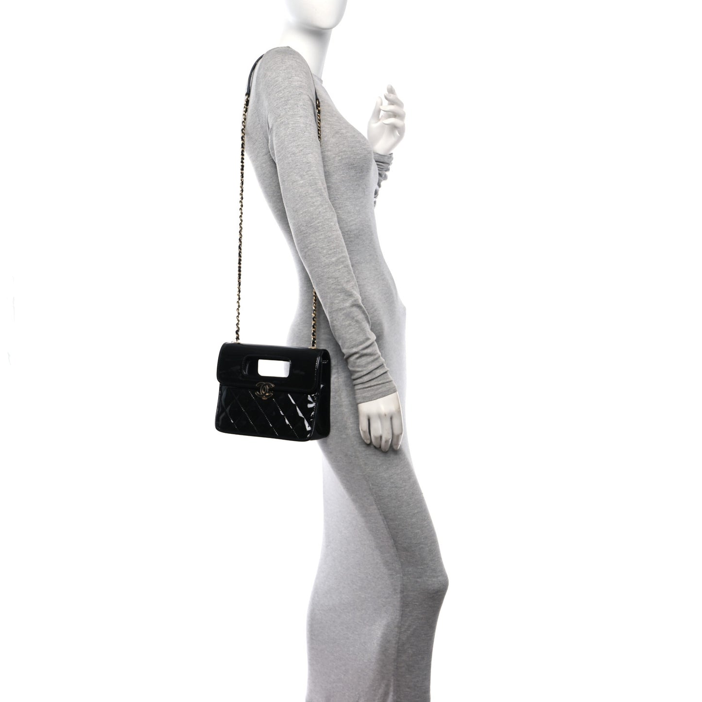 Patent Quilted Mini Graphic Catch Flap Black