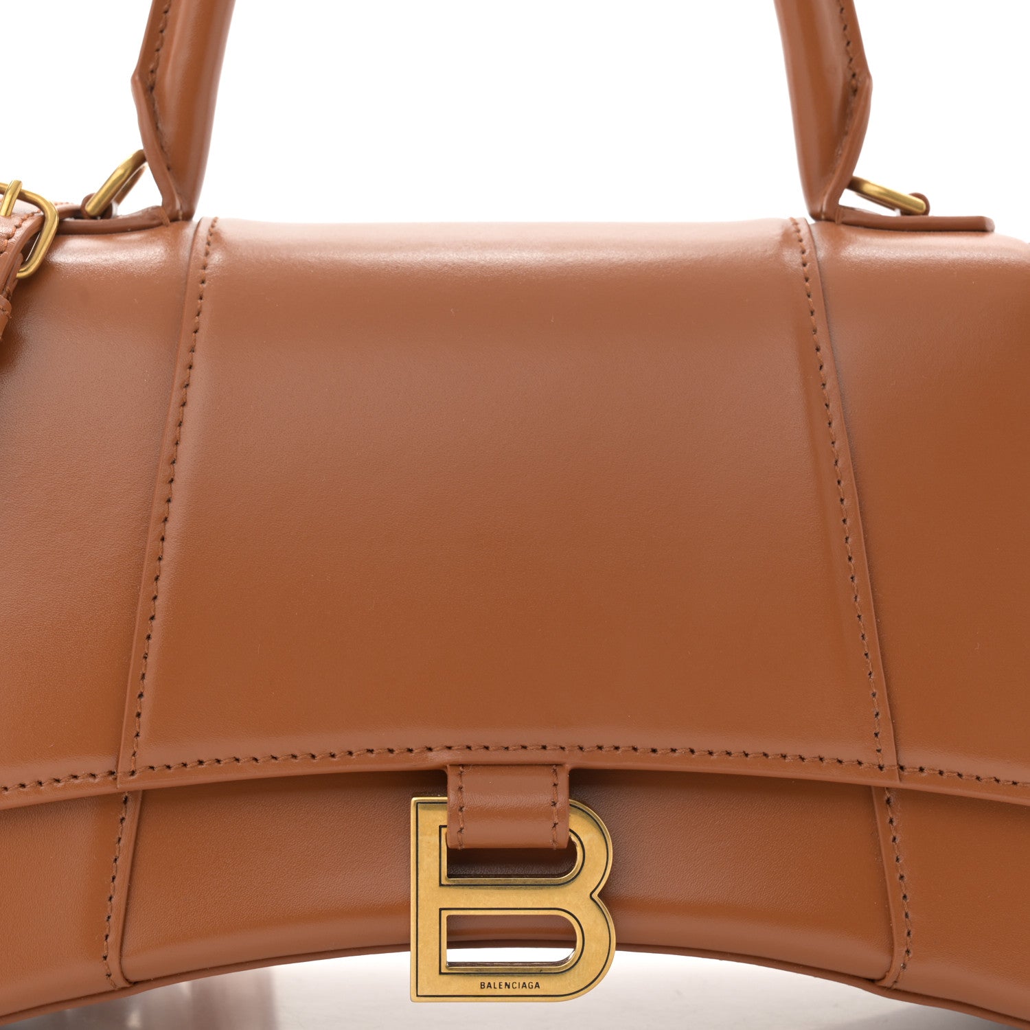 Balenciaga Shiny Box Calfskin Small Hourglass Top Handle Bag Camel 8 of 10