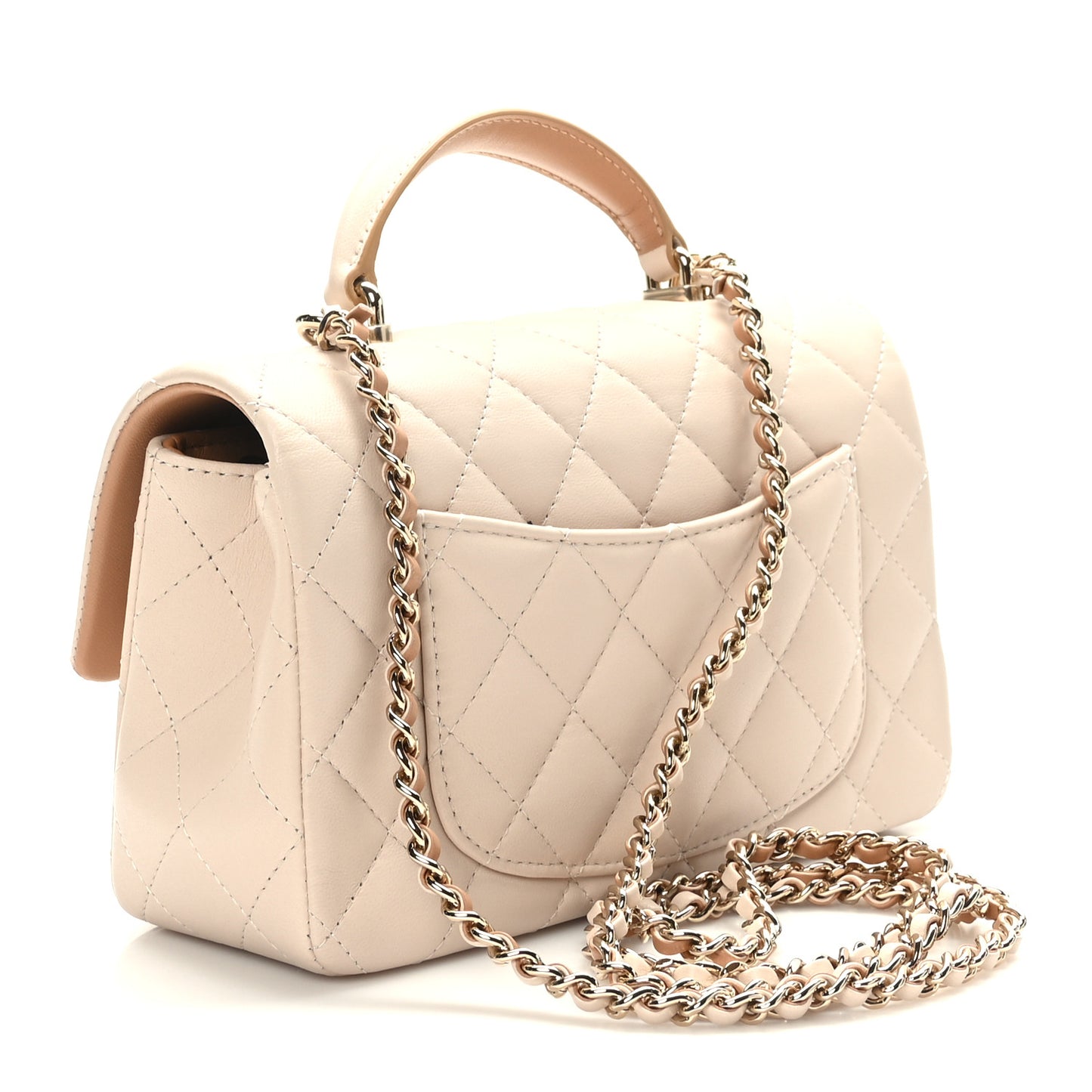 Lambskin Quilted Bi-Color Mini Top Handle Rectangular Flap Ecru Dark Beige