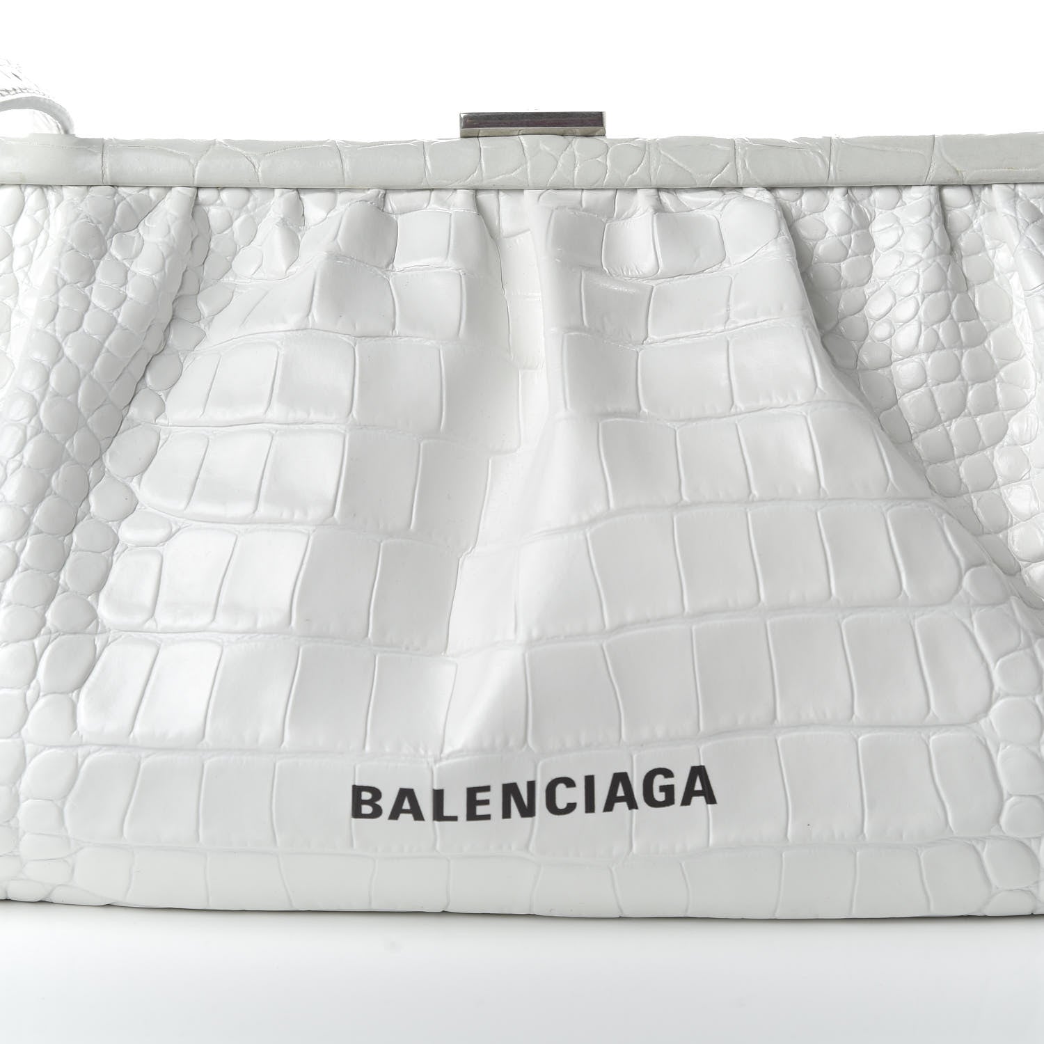 Balenciaga Shiny Supple Calfskin Logo Crocodile Embossed XL Cloud Clutch White 10 of 10