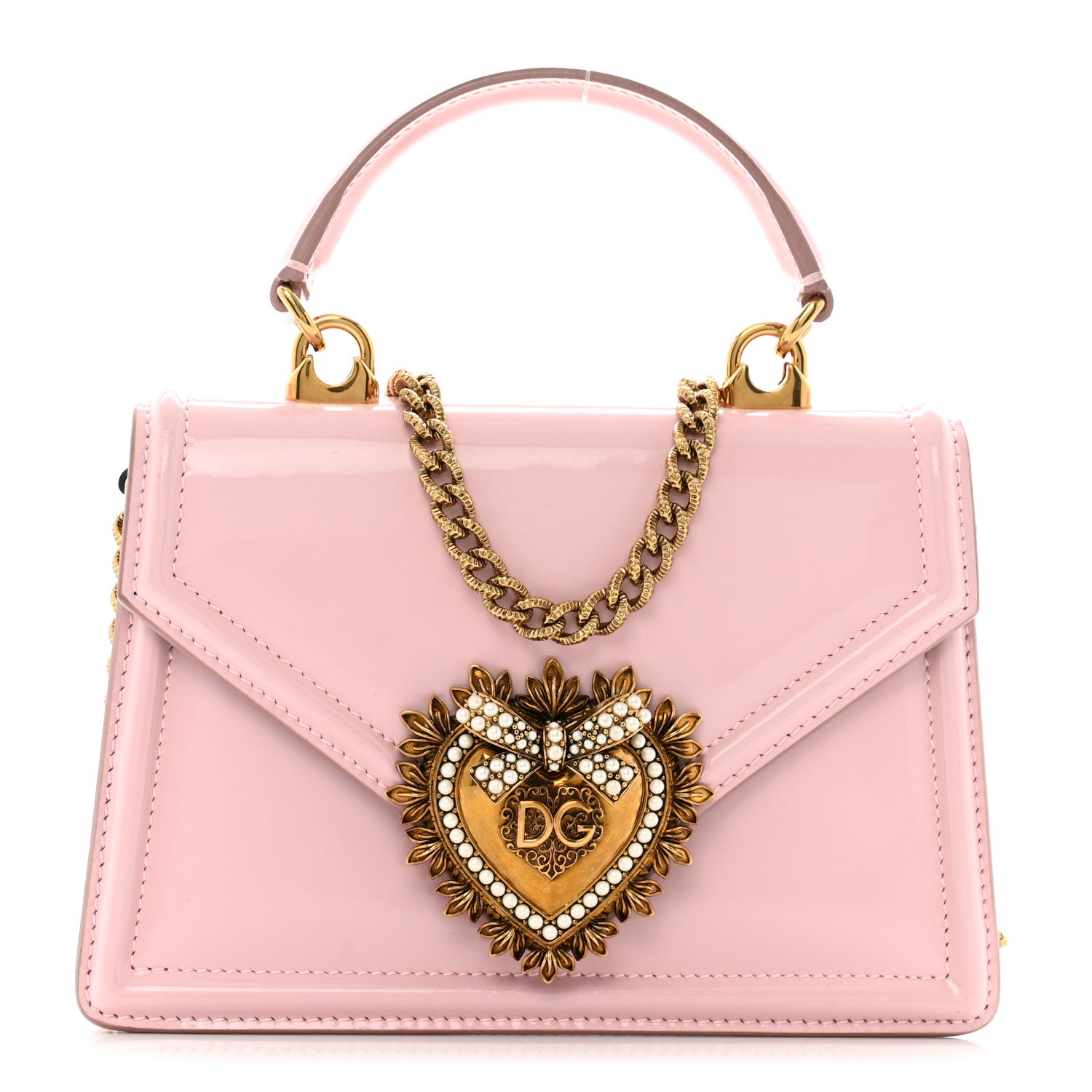 Dolce & Gabbana Patent Small Devotion Envelope Top Handle Bag Pink