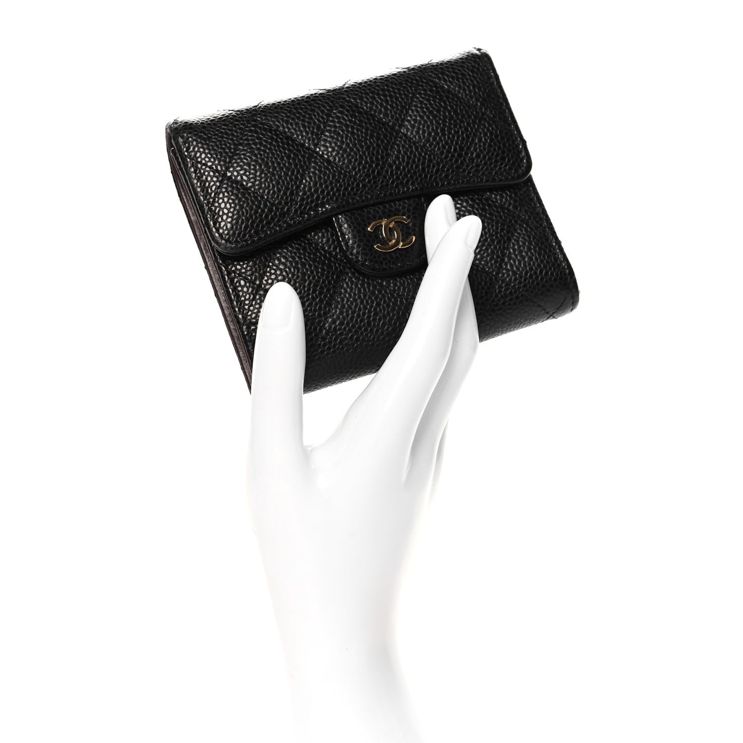 Caviar Quilted Compact Flap Wallet Black