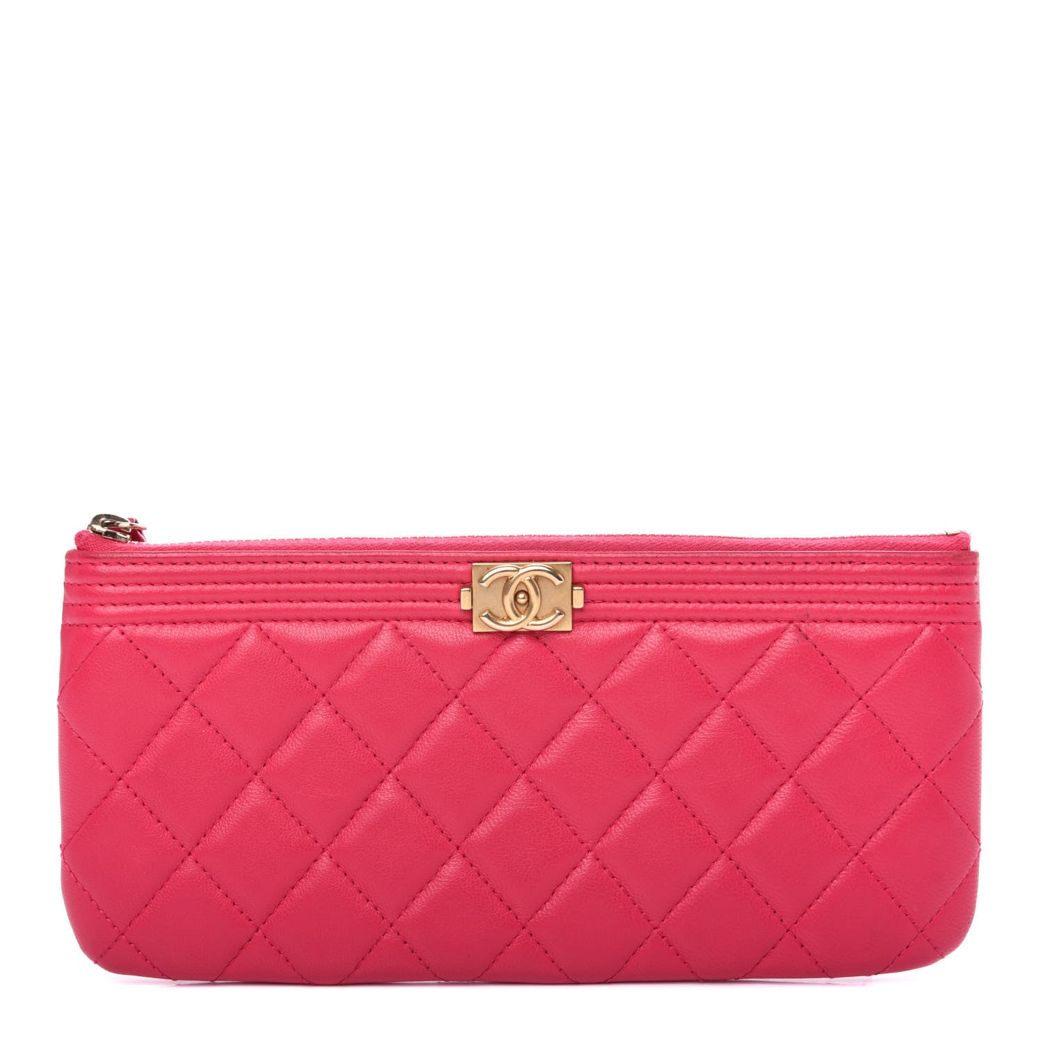 Chanel Lambskin Quilted Small Boy Zipped Pouch Dark Pink 1 of 8