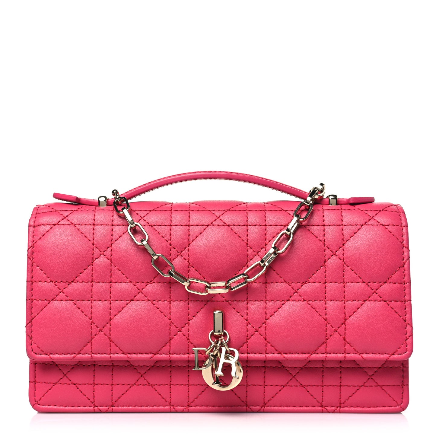 Lambskin Cannage Mini My Dior Top Handle Clutch Dark Pink
