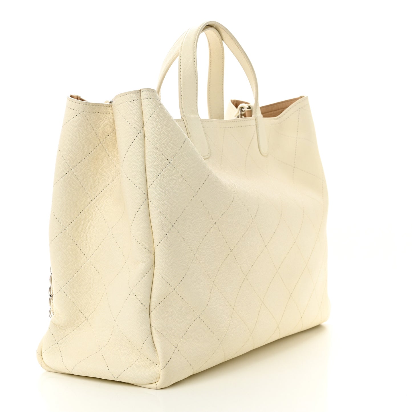 Caviar Stitched Large Shopping Tote White