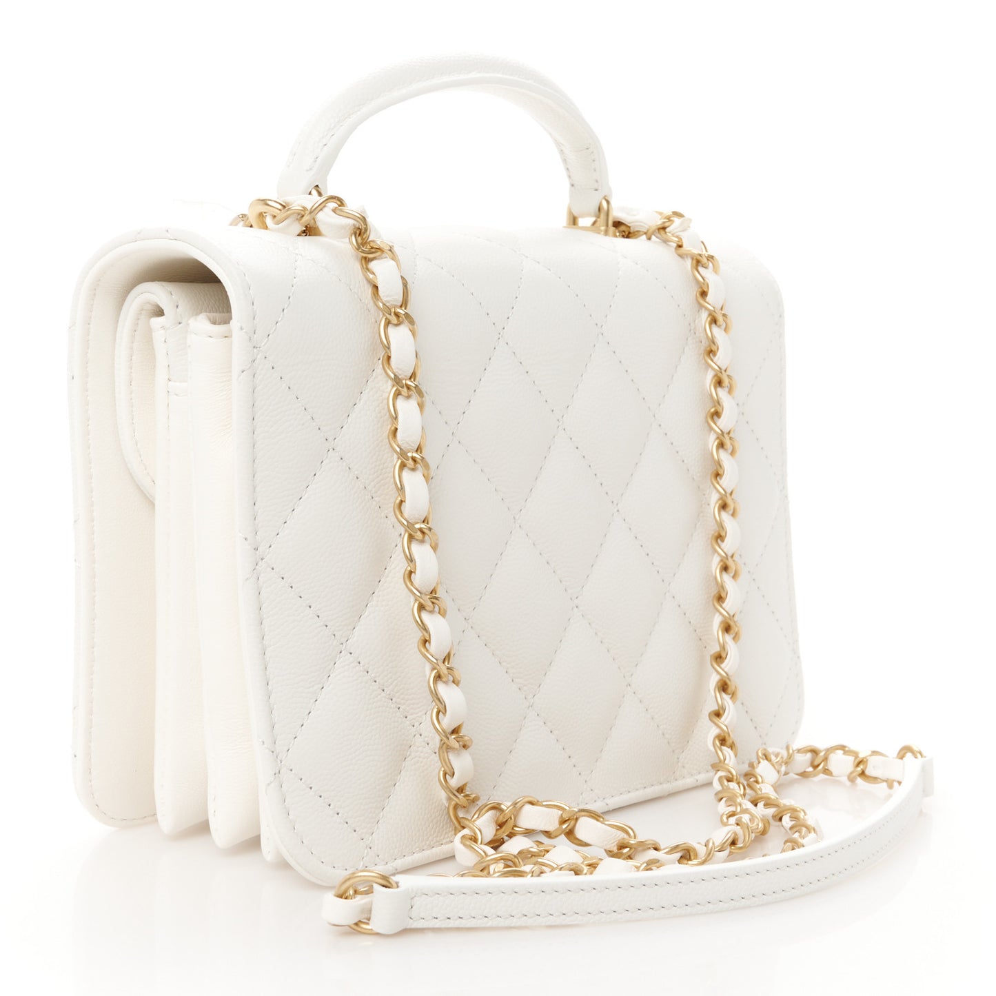 Caviar Quilted Mini Top Handle Flap White