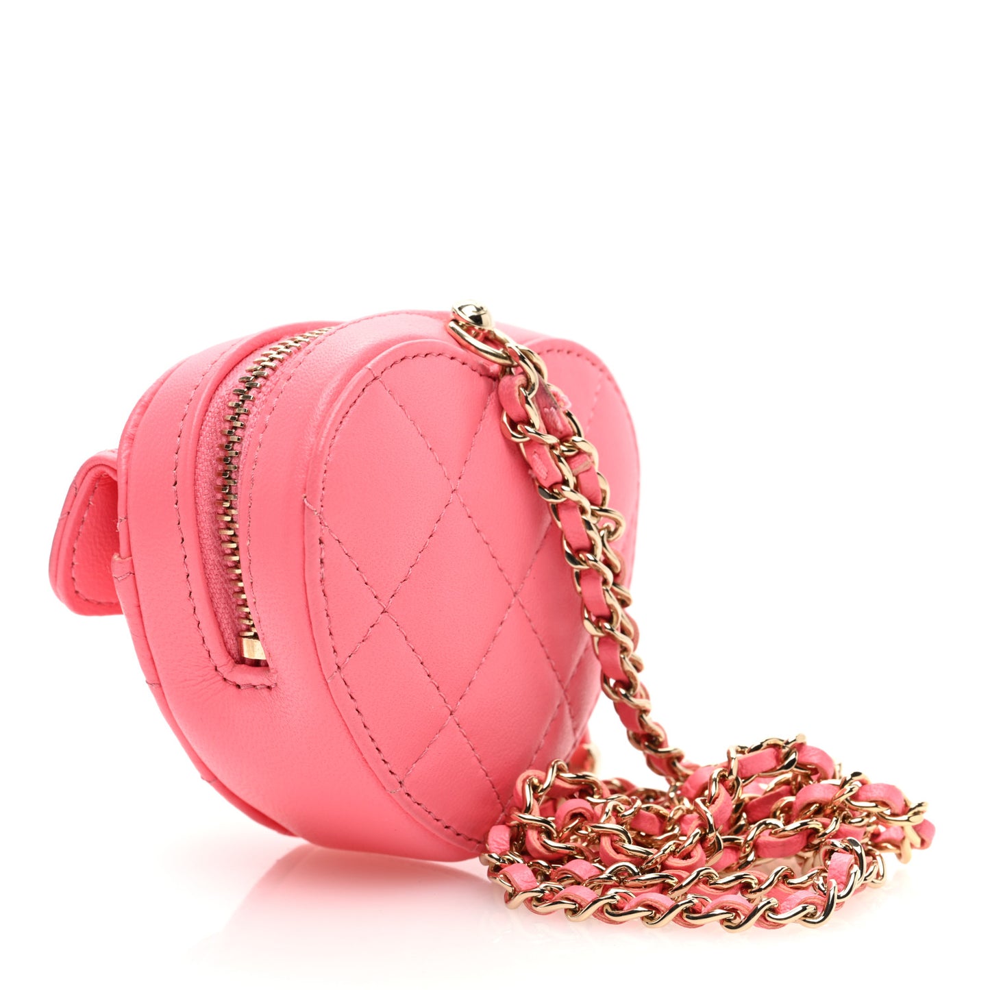 Lambskin Quilted CC In Love Heart Coin Purse With Chain Pink