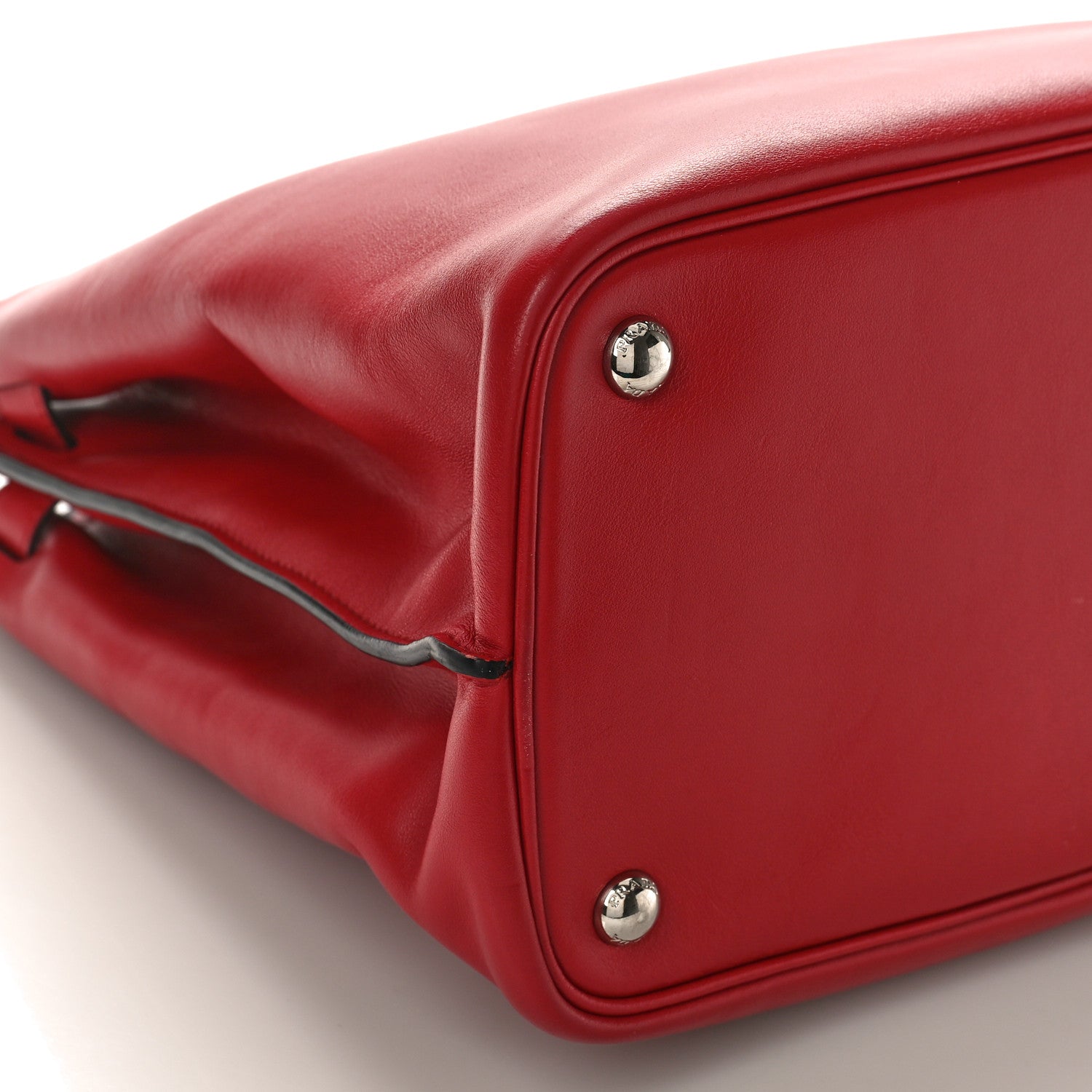 Prada Soft Calfskin Ribbon Tote Rosso Black 9 of 10