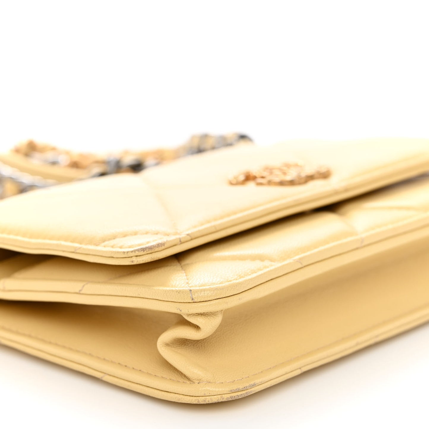 Lambskin Quilted Chanel 19 Wallet On Chain WOC Yellow