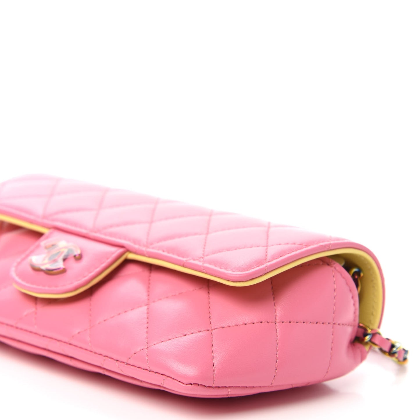 Lambskin Quilted Glasses Case With Chain Pink Yellow