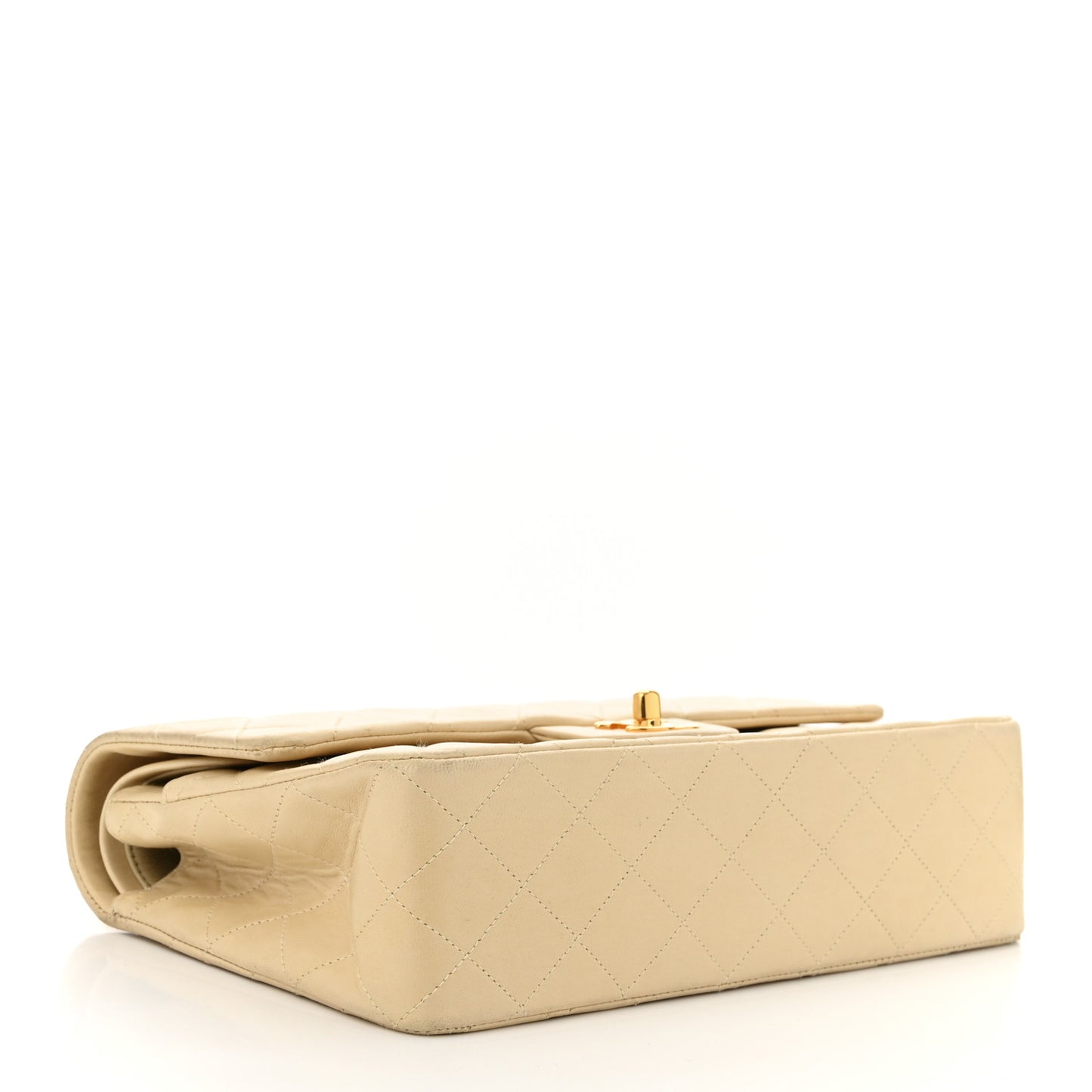 Lambskin Quilted Medium Double Flap Beige