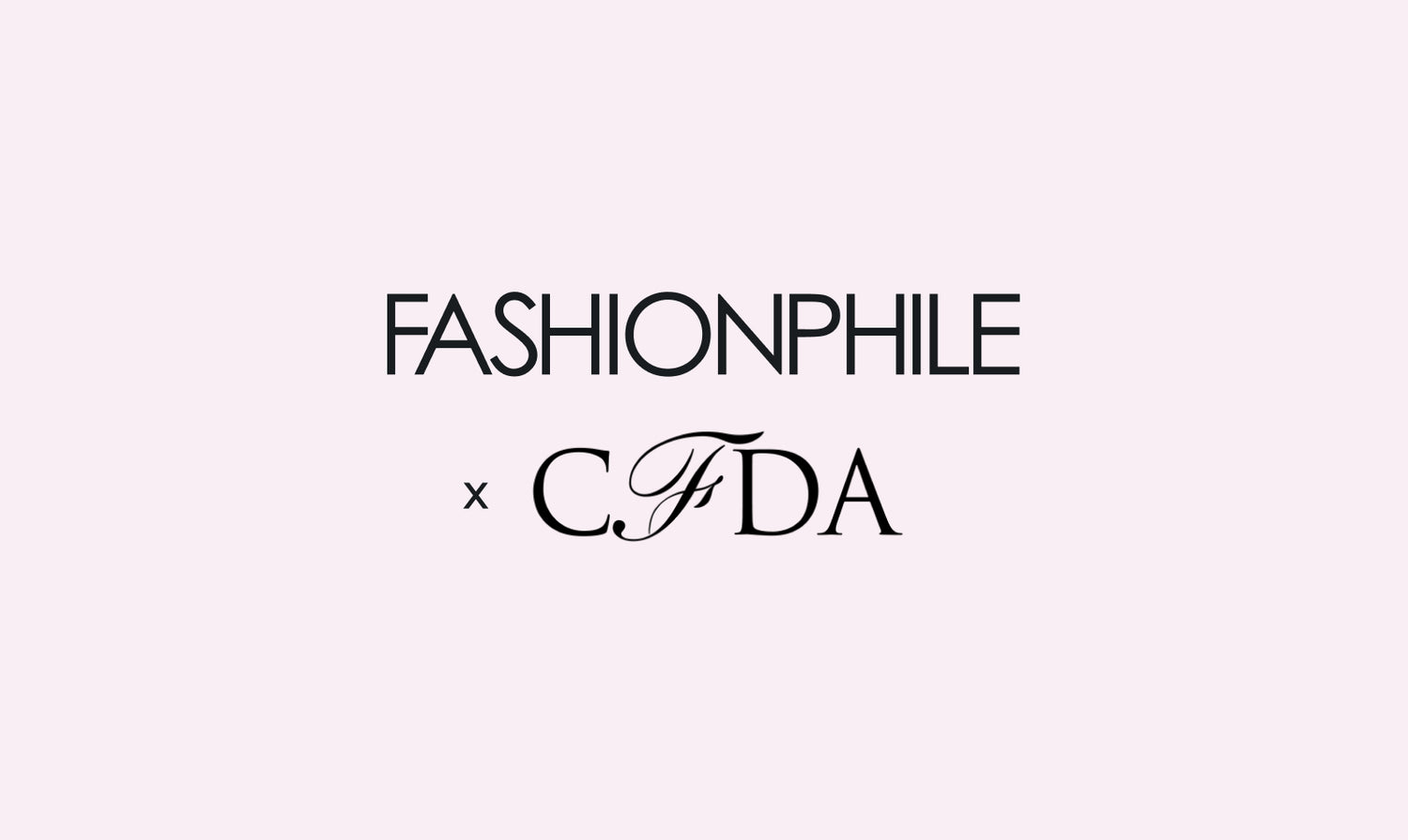 FASHIONPHILE X CFDA in black text against a light pink background