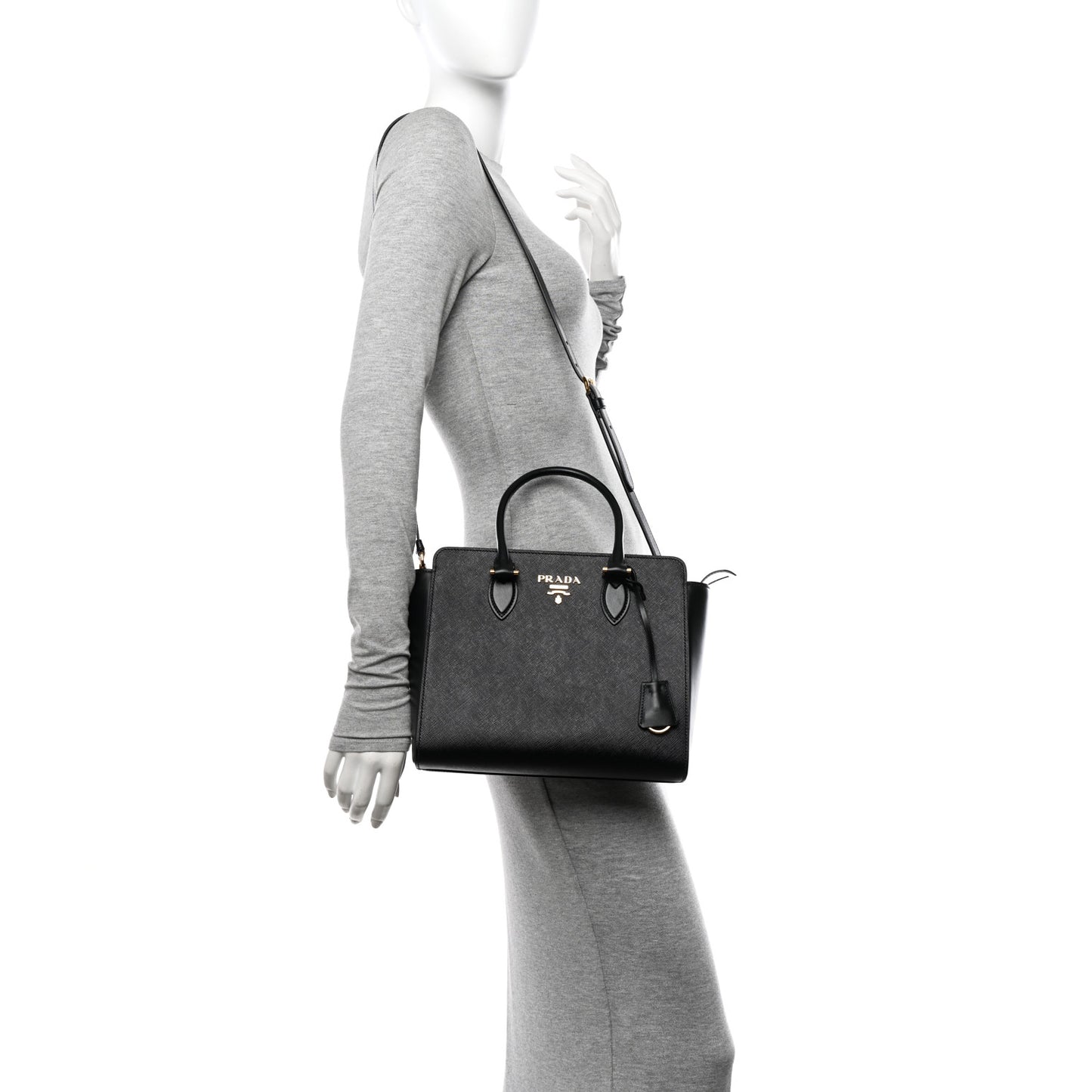 Saffiano Soft Calfskin Small Zippered Tote Black
