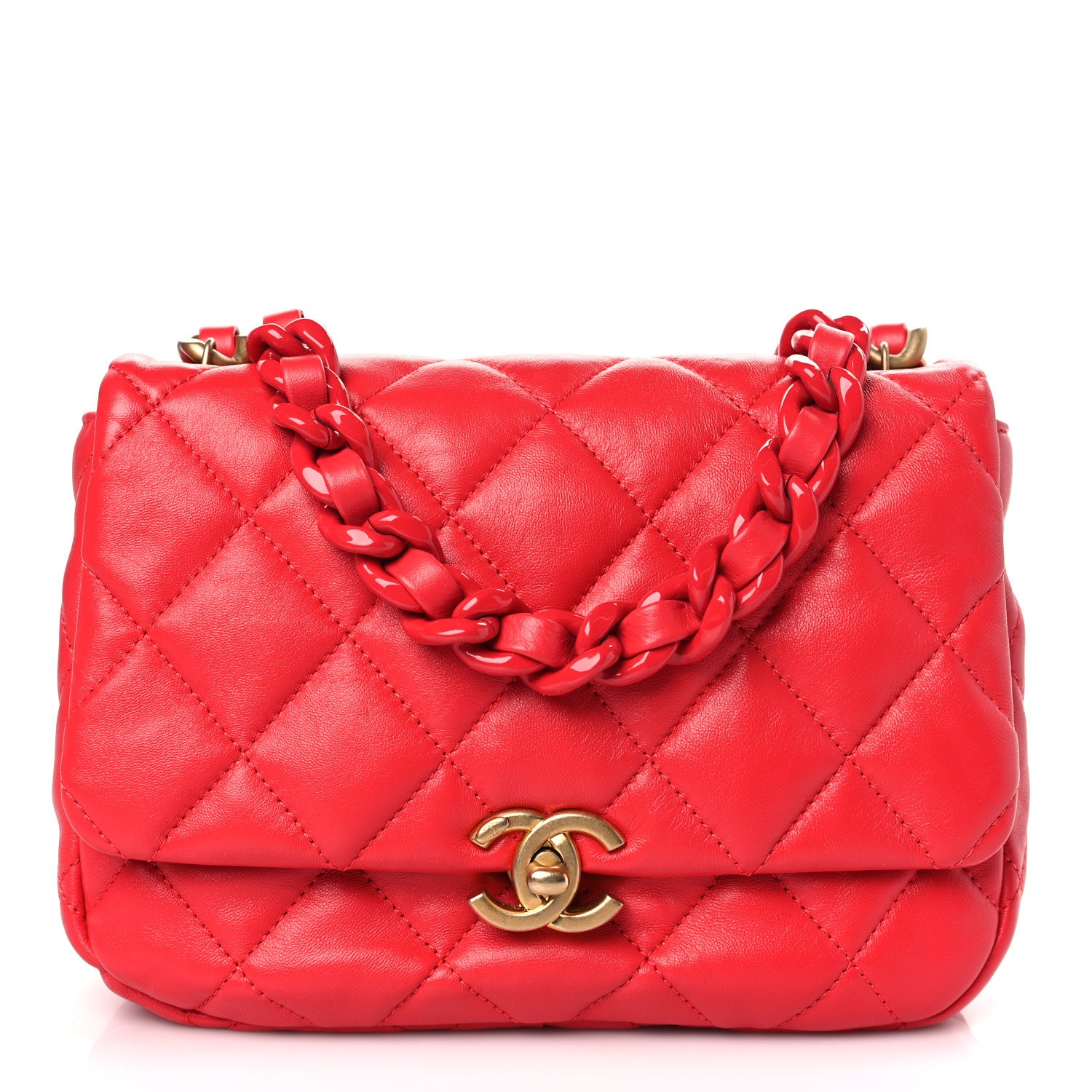 Chanel Lambskin Quilted Small Lacquered Chain Flap Red 1 of 9
