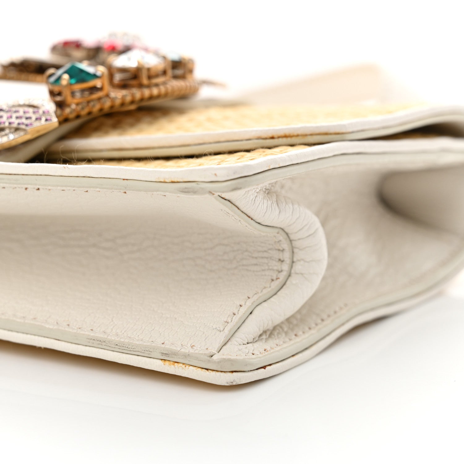 Miu Miu Raffia Madras Crystal Embellished Lady Shoulder Bag Naturale White 9 of 18