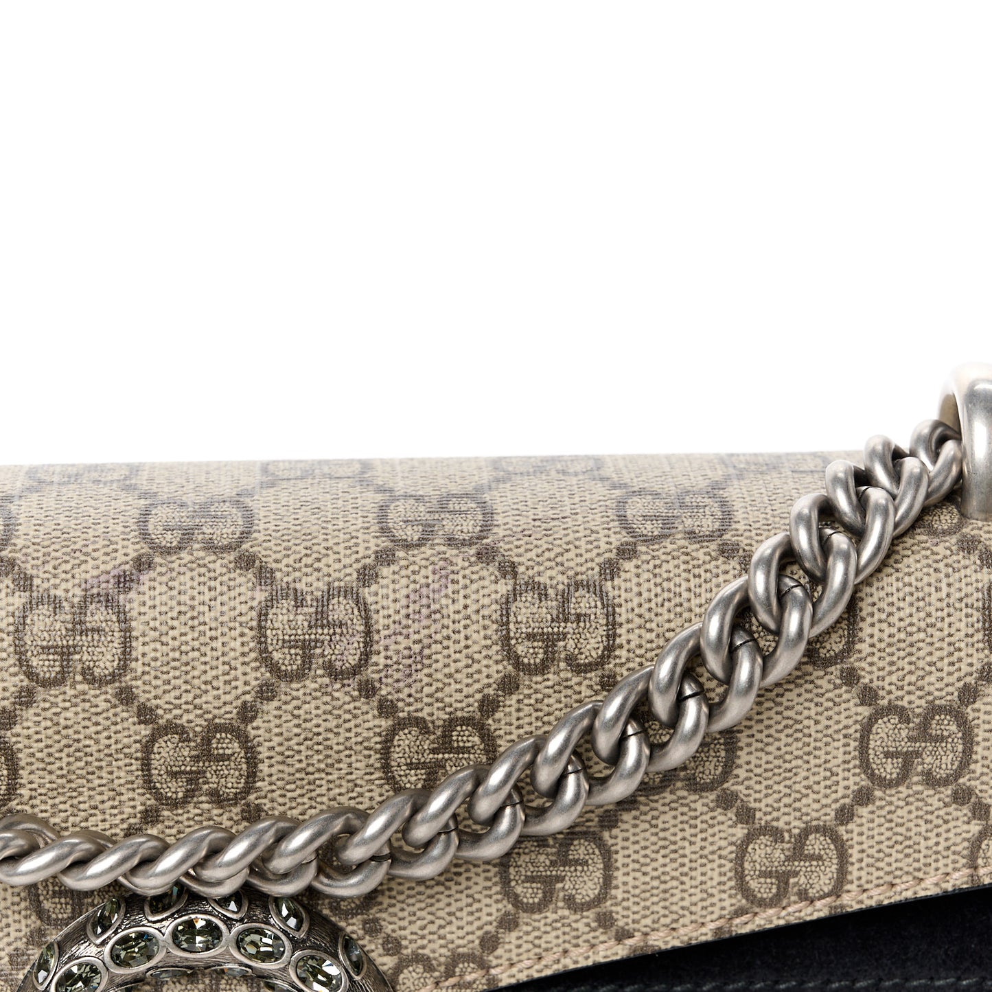 GG Supreme Monogram Suede Crystal Small Dionysus Shoulder Bag Beige Ebony Black