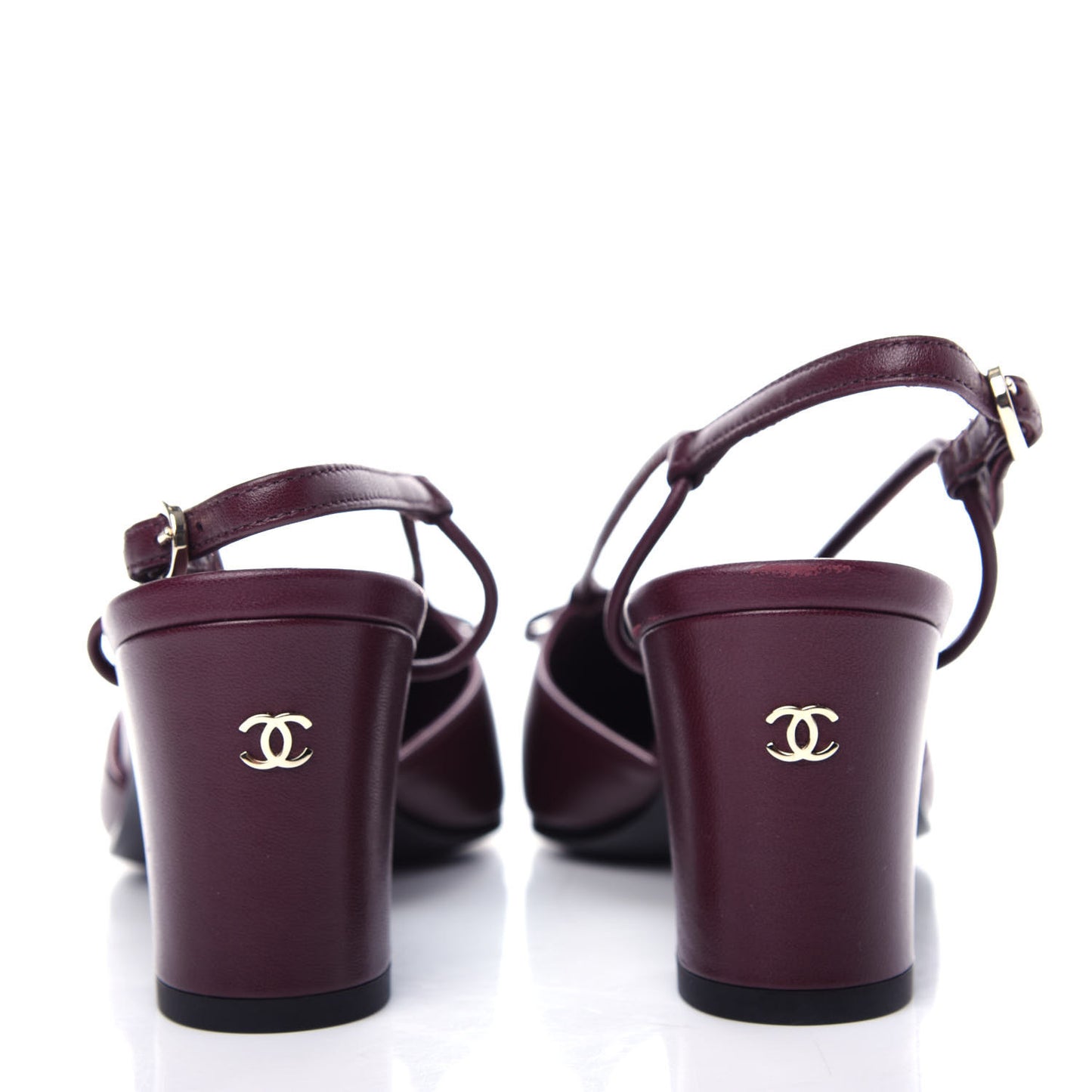 Lambskin Satin Slingback Cap Toe Bow Pumps 36.5 Burgundy Black