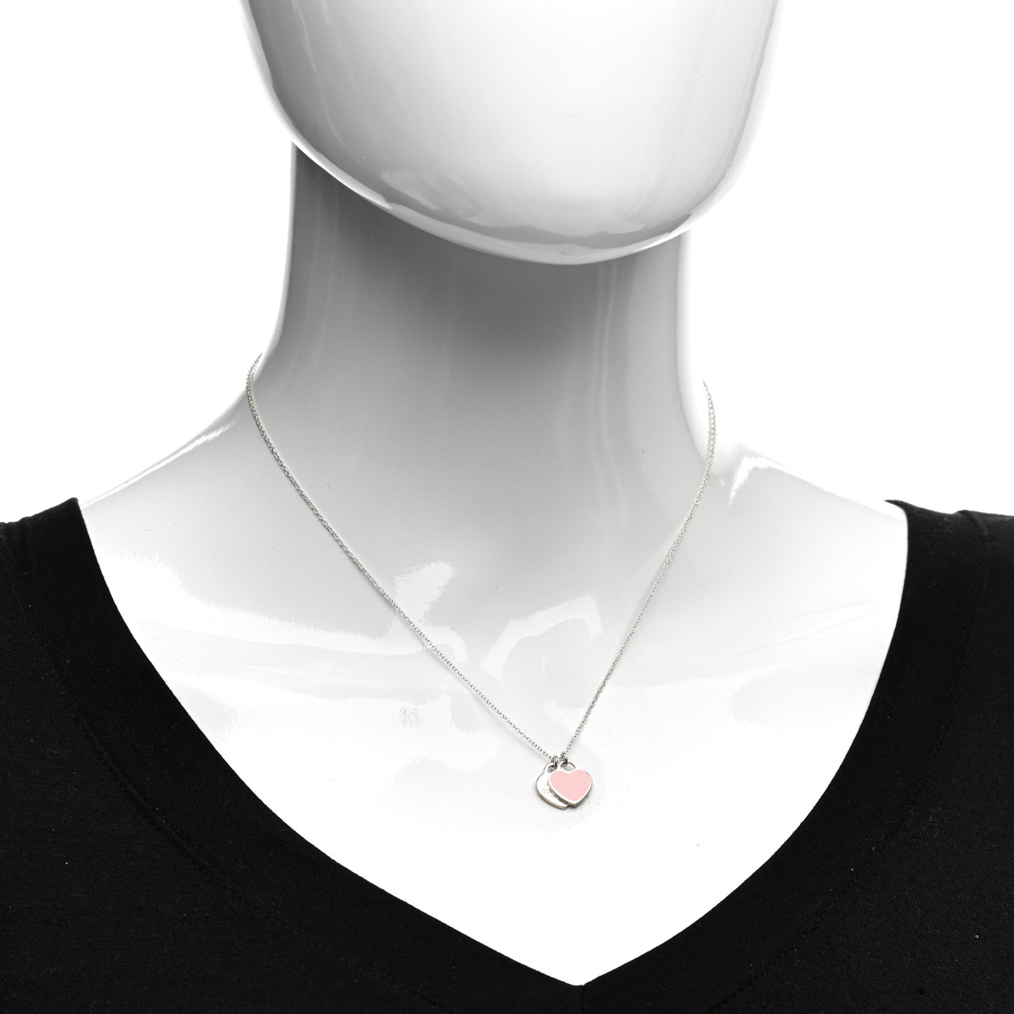 Sterling Silver Enamel Return to Tiffany Double Heart Tag Pendant Necklace Pink