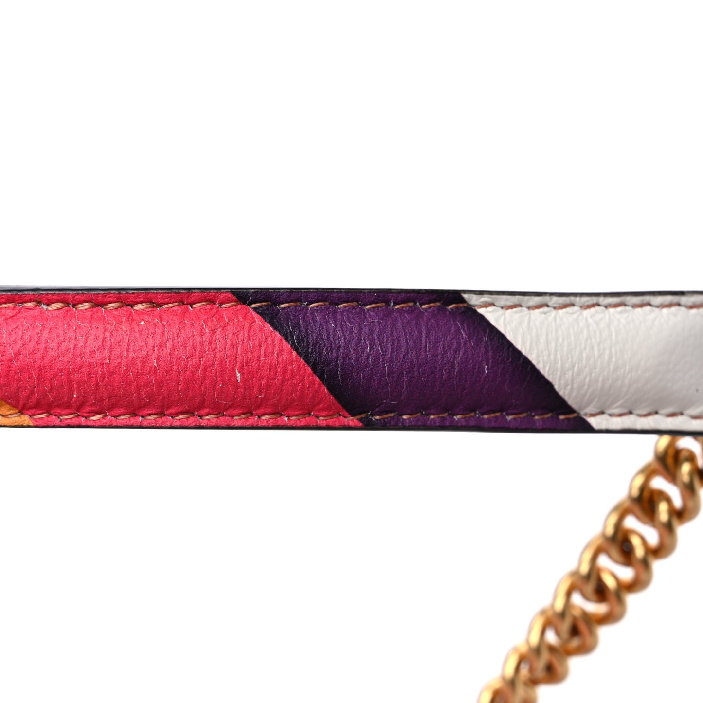 Nappa FF Embossed Line Print Midi Chain Baguette White Multicolor