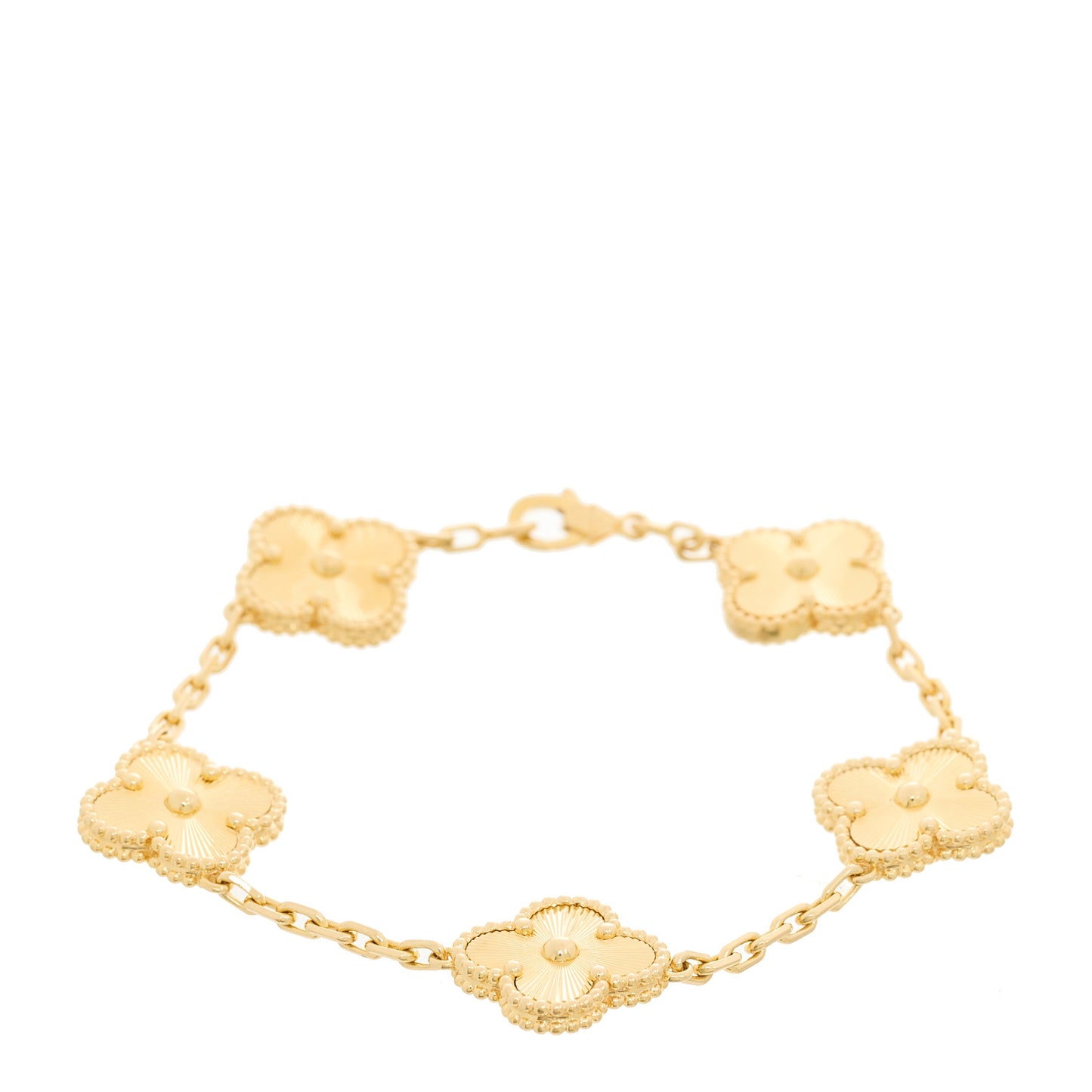 18K Yellow Gold 5 Motifs Guilloche Vintage Alhambra Bracelet