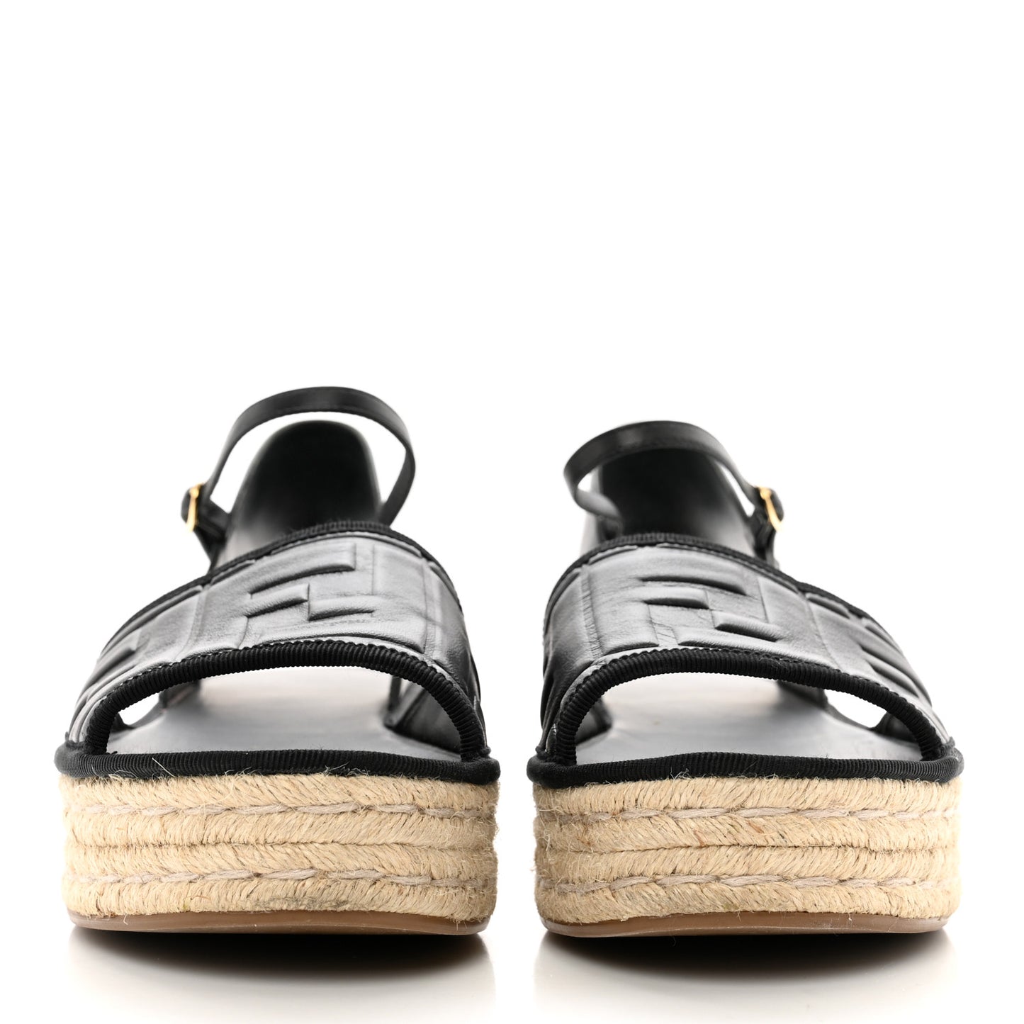 Nappa FF Embossed Espadrille Platform Sandals 39 Black