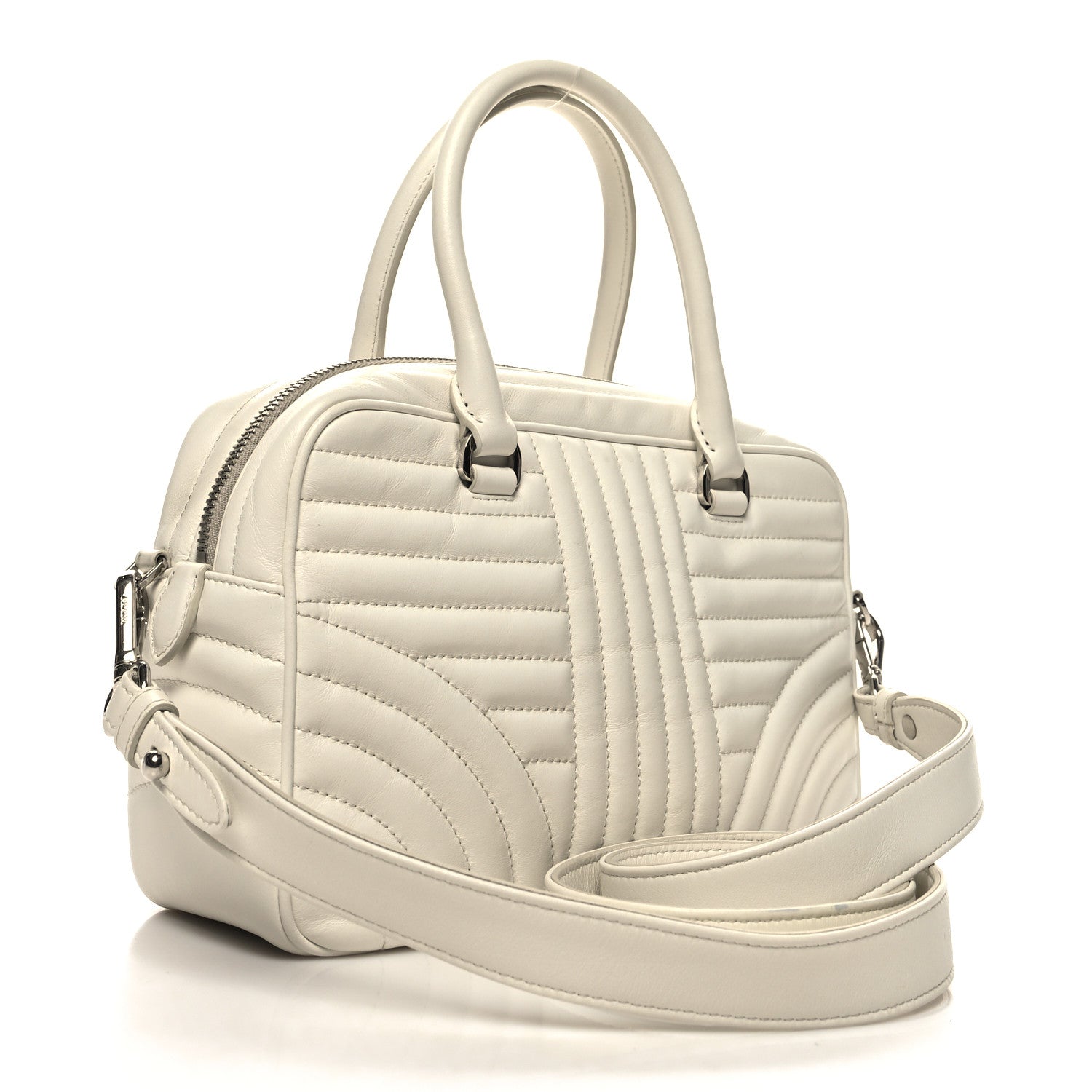 Prada Soft Calfskin Impunture Diagramme Top Handle Crossbody Bag Talco 3 of 11