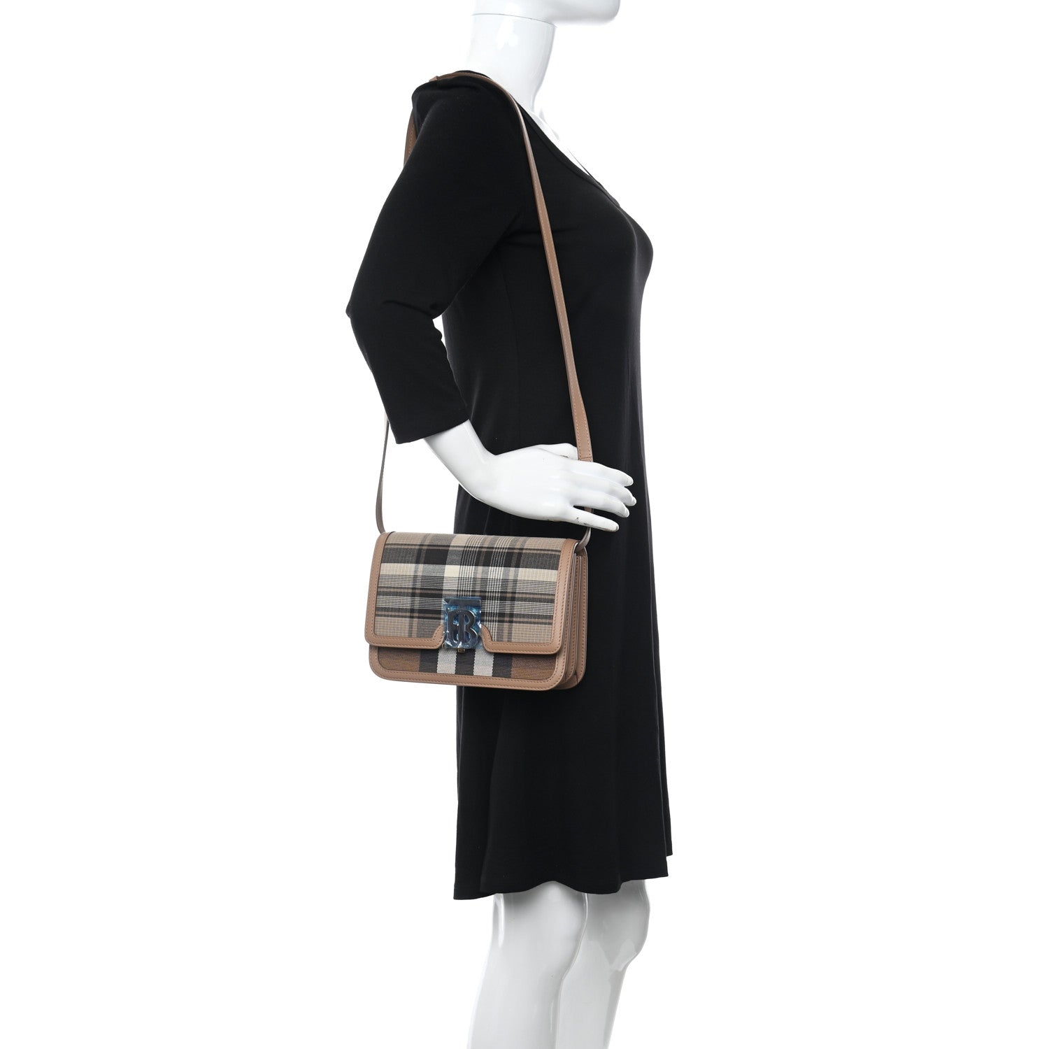 Burberry Calfskin Tartan Print Small TB Bag Light Fawn 2 of 10