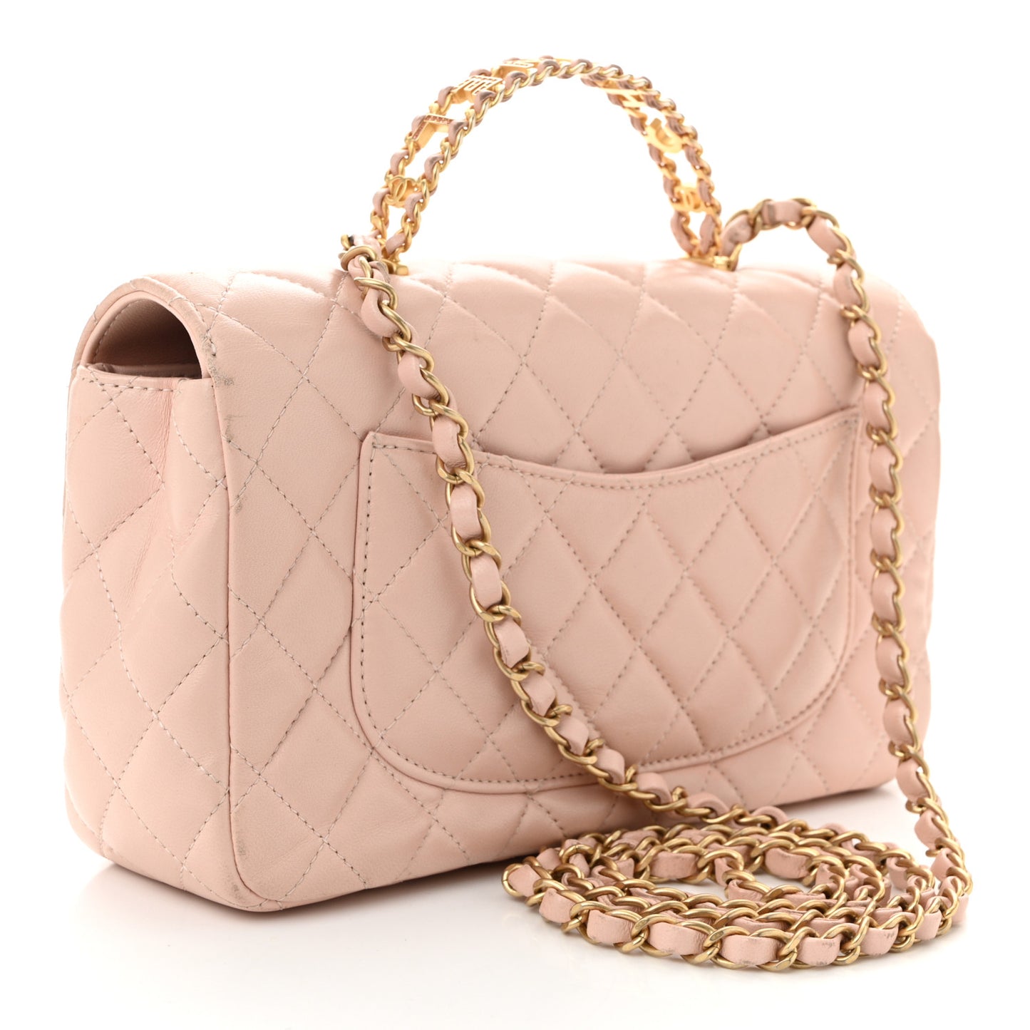 Lambskin Quilted Small Strass On Top Flap Bag Light Pink