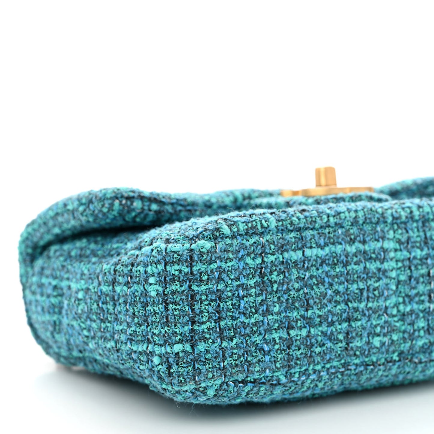 Tweed Enamel Quilted Pending CC Mini Square Flap Blue Green