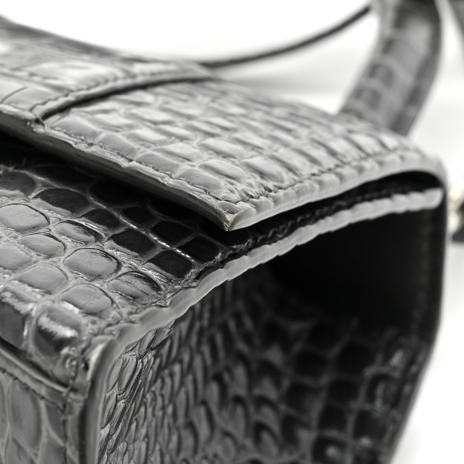 Balenciaga Shiny Calfskin Crocodile Embossed Small Hourglass Top Handle Bag Dark Grey 16 of 19