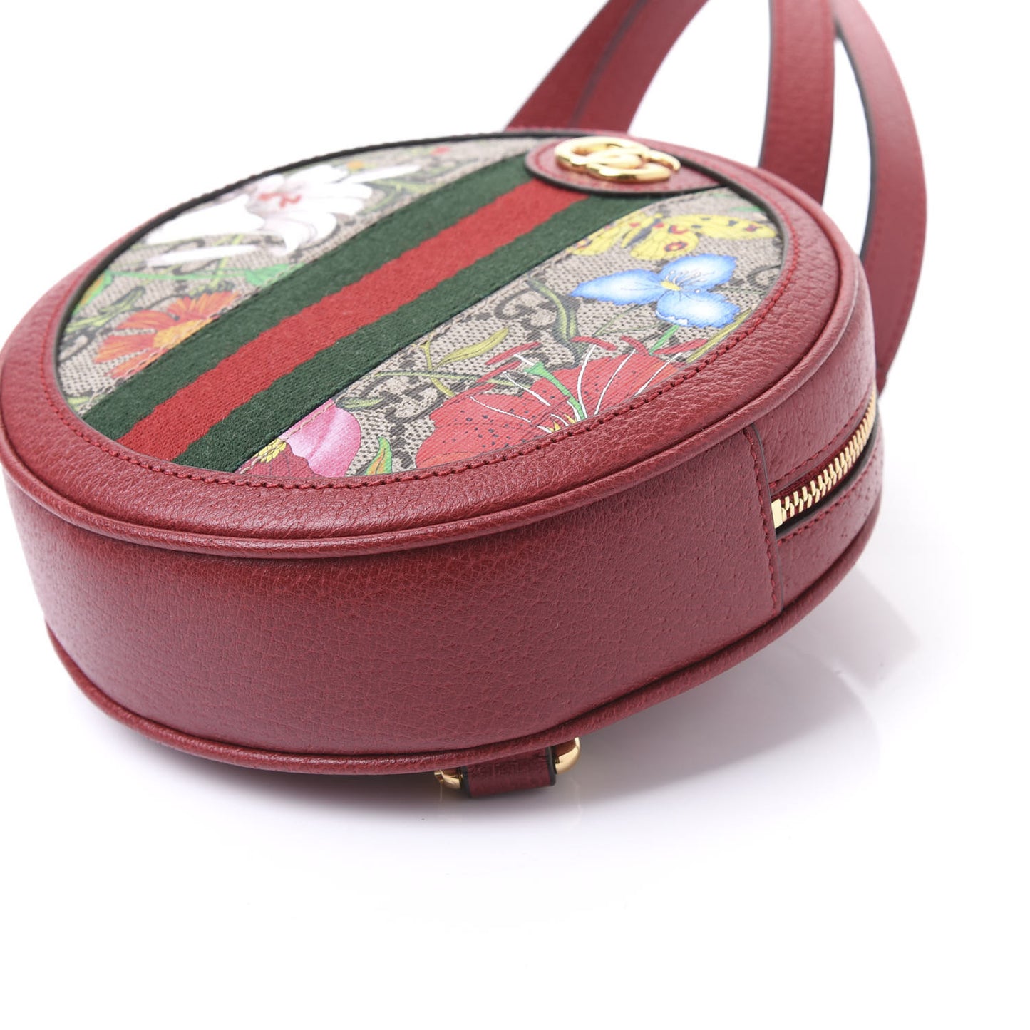 GG Supreme Monogram Web Flora Mini Ophidia Round Backpack Red