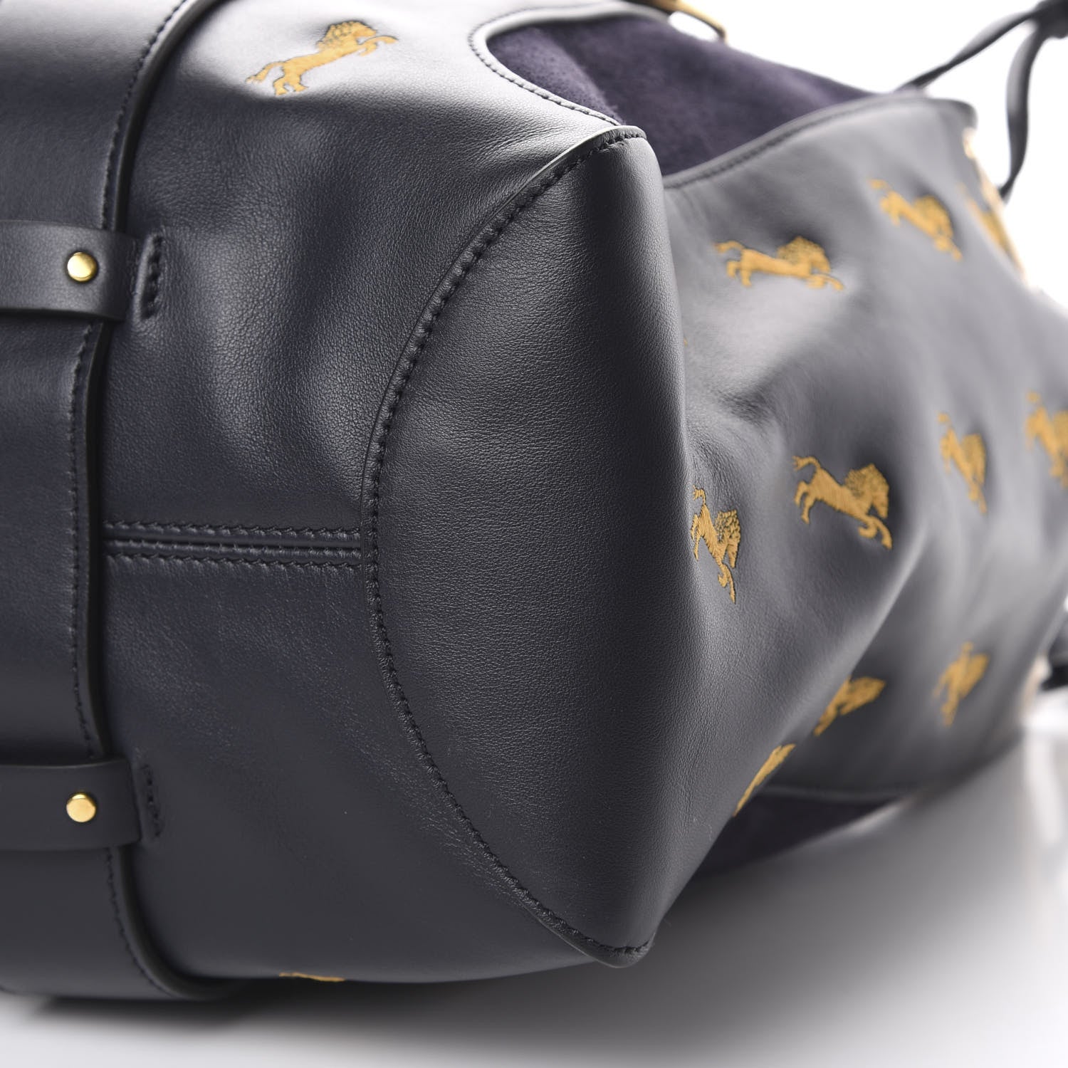 Chloe Smooth Calfskin Little Horses Embroidered Tao Zipped Tote Full Blue 9 of 10