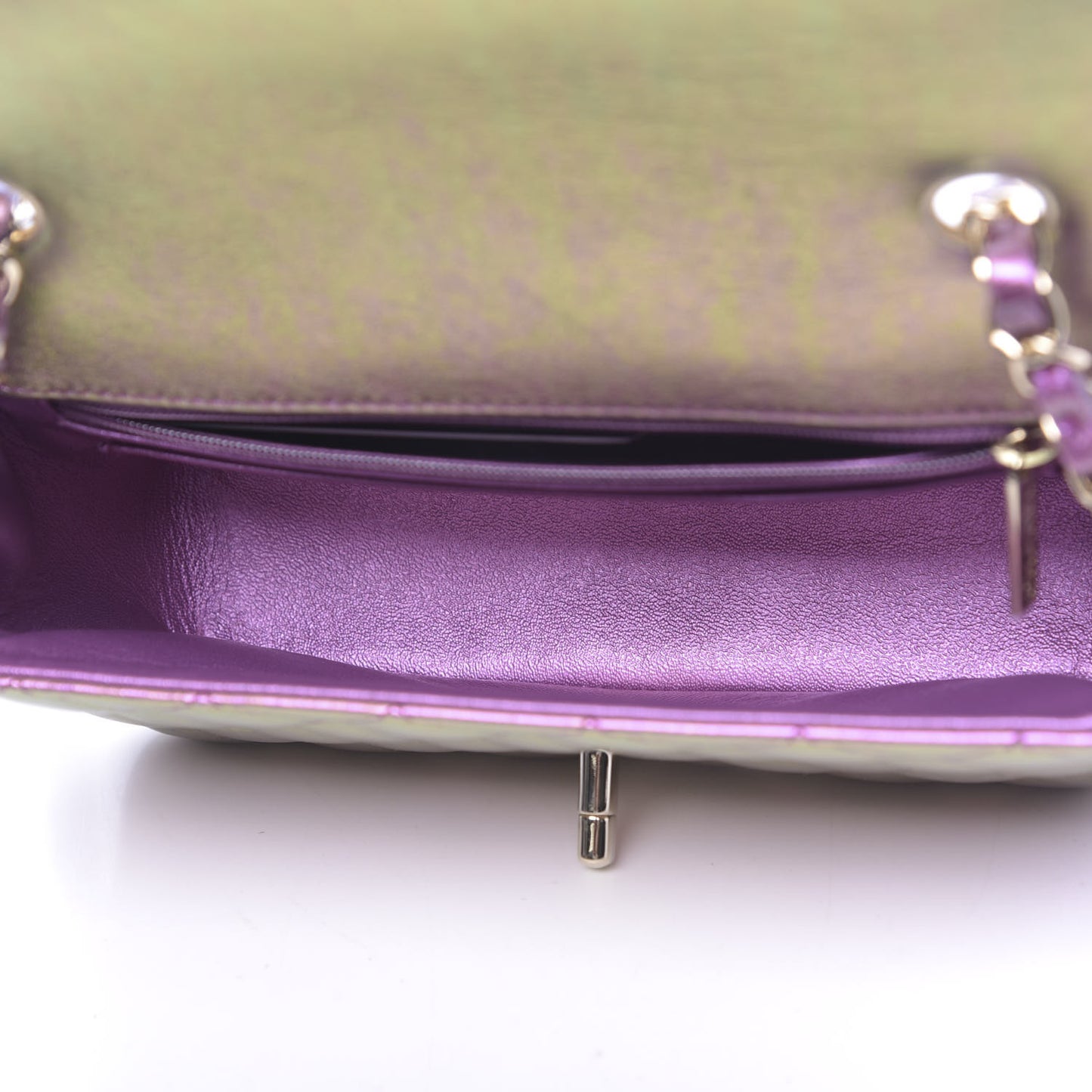 Iridescent Lambskin Quilted Mini Rectangular Flap Purple