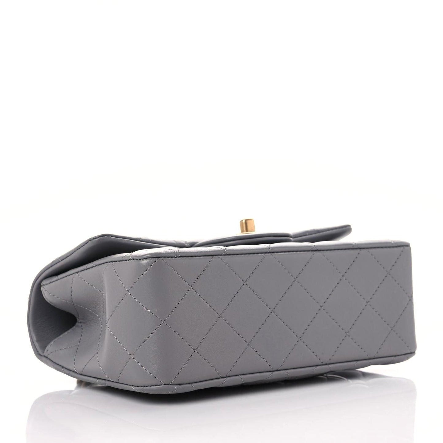 Lambskin Metal Quilted Mini Top Handle Rectangular Flap Grey