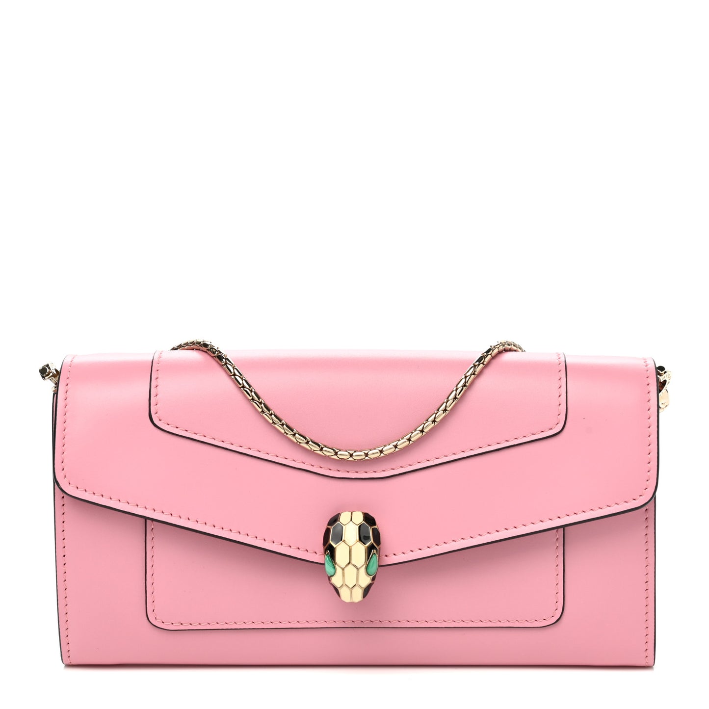 Calfskin Serpenti Forever Chain Wallet Flamingo Topaz