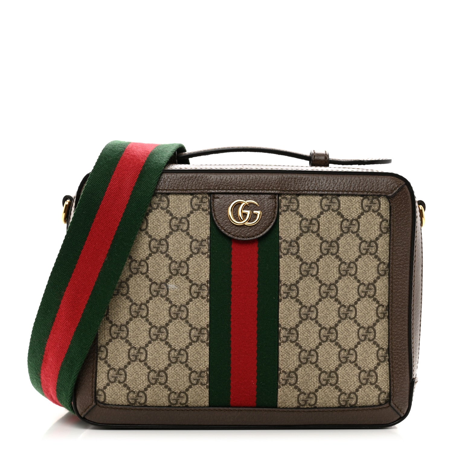Gucci GG Supreme Monogram Web Small Ophidia Top Handle Shoulder Bag Brown 1 of 11