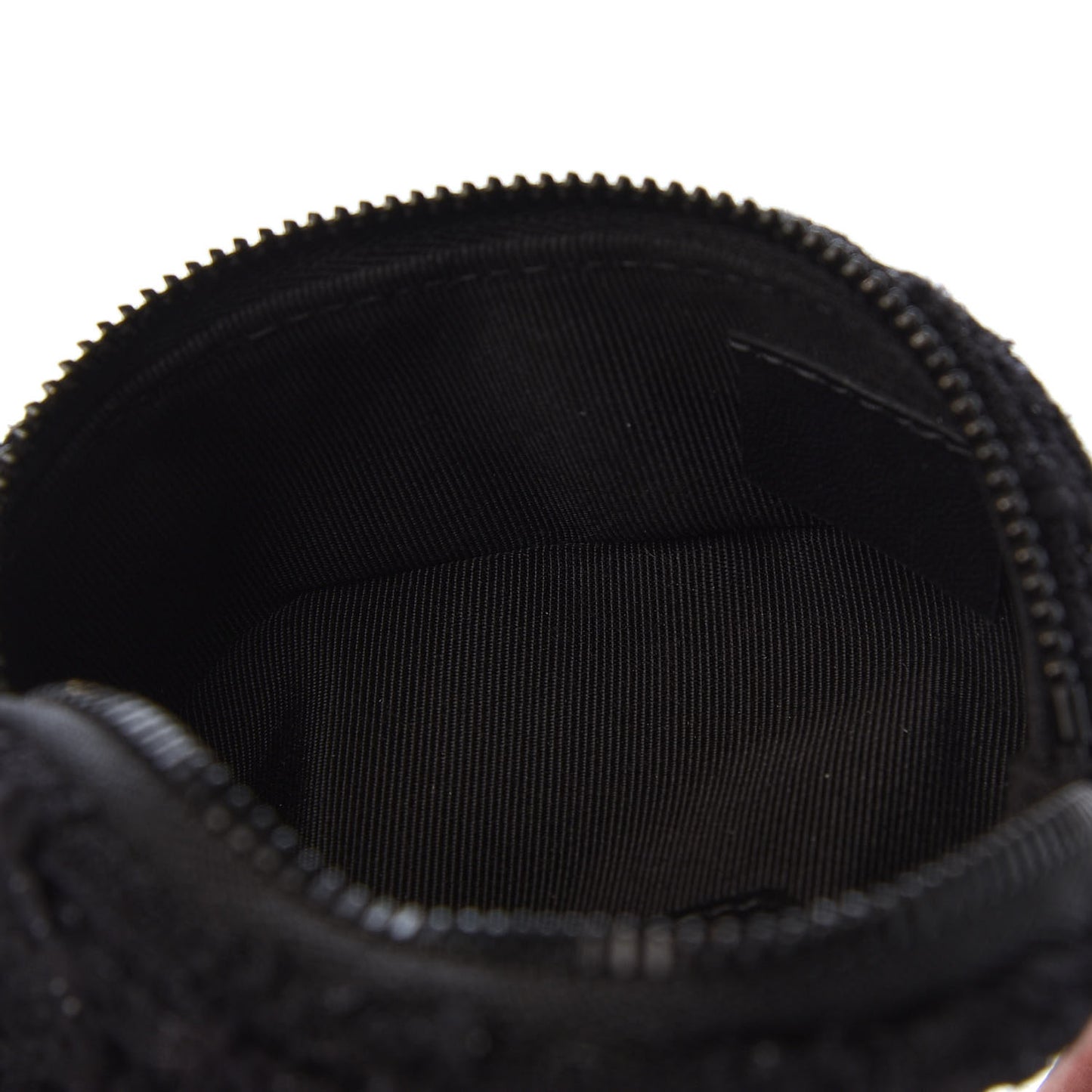 Tweed Lambskin Quilted Arm Coin Purse Black