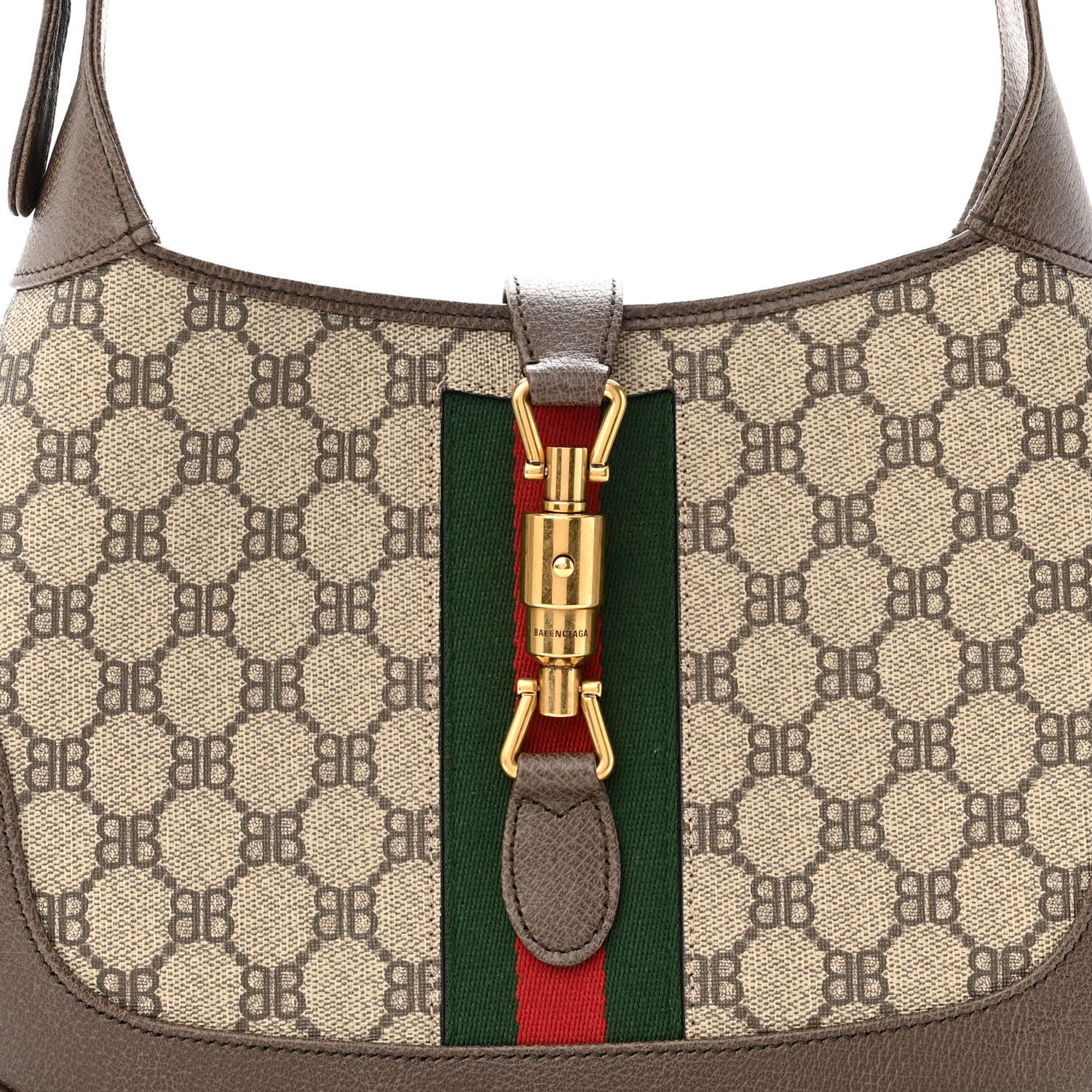 Gucci X BALENCIAGA BB Supreme Monogram Calfskin Web Small Jackie 1961 Hobo Beige Ebony 8 of 11
