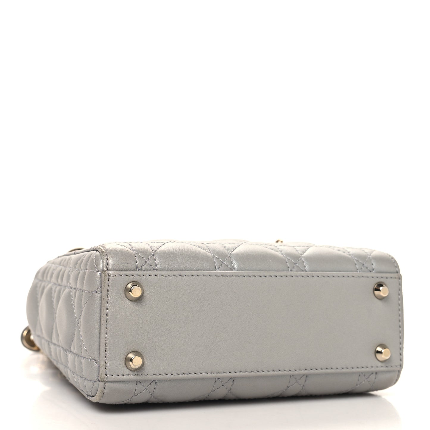Metallic Lambskin Cannage Mini Lady Dior Grey