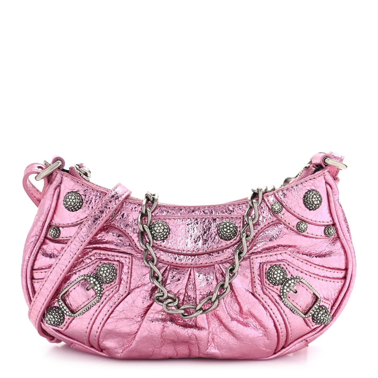Metallic Agneau Arena Crystal Le Cagole Mini Purse With Chain Met Pink