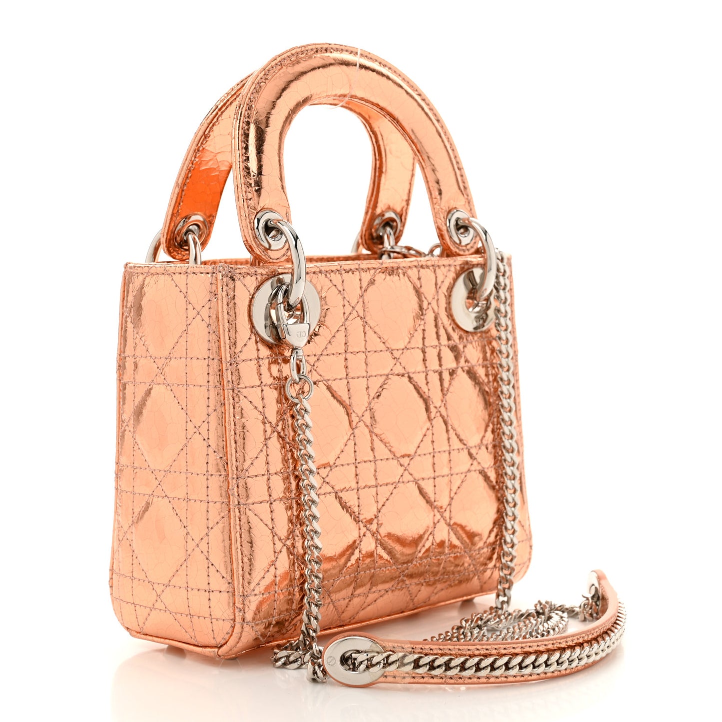 Metallic Calfskin Cannage Mini Lady Dior Pink