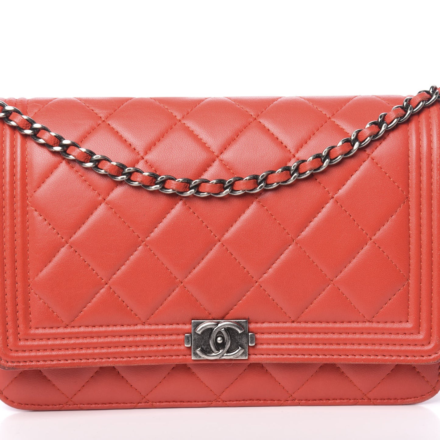 Lambskin Quilted Boy Wallet On Chain WOC Red