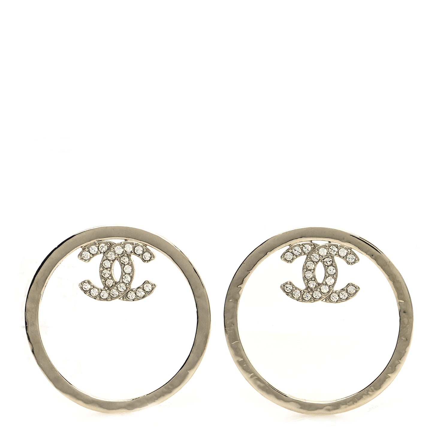 Metal Crystal CC Round Drop Earrings Gold