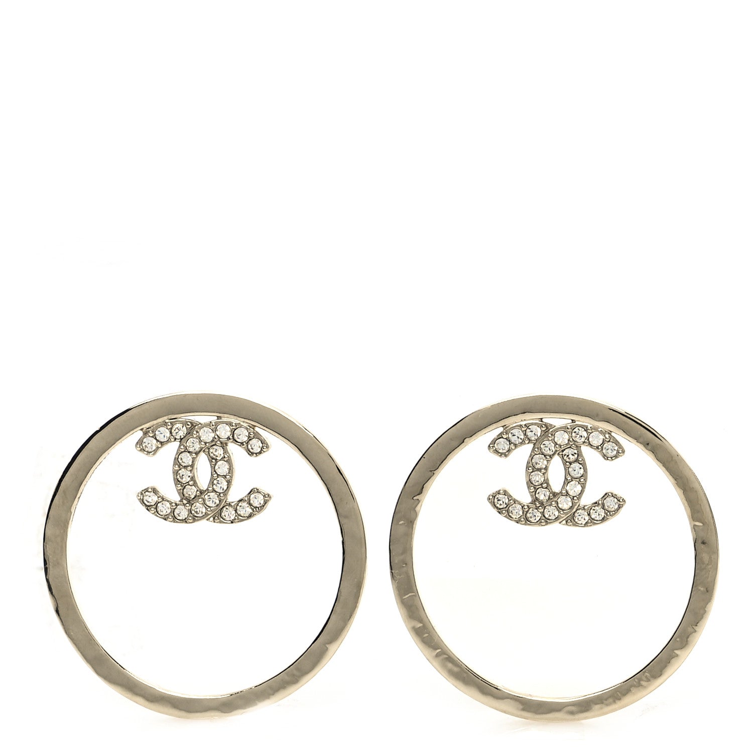 Chanel Metal Crystal CC Round Drop Earrings Gold 1 of 5