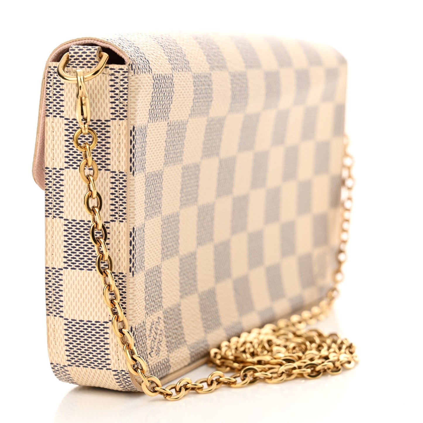 Damier Azur Pochette Felicie Chain Wallet Rose Ballerine