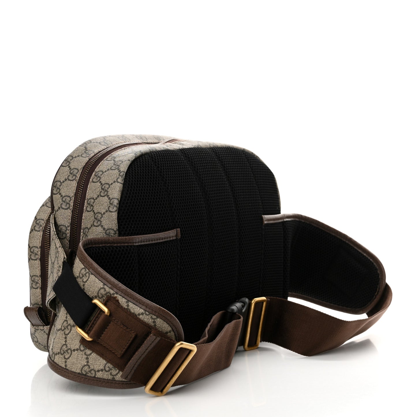 Soft GG Supreme Monogram Textured Dollar Calfskin Web Ophidia Pouch Pocket Belt Bag Beige Ebony New Acero Black